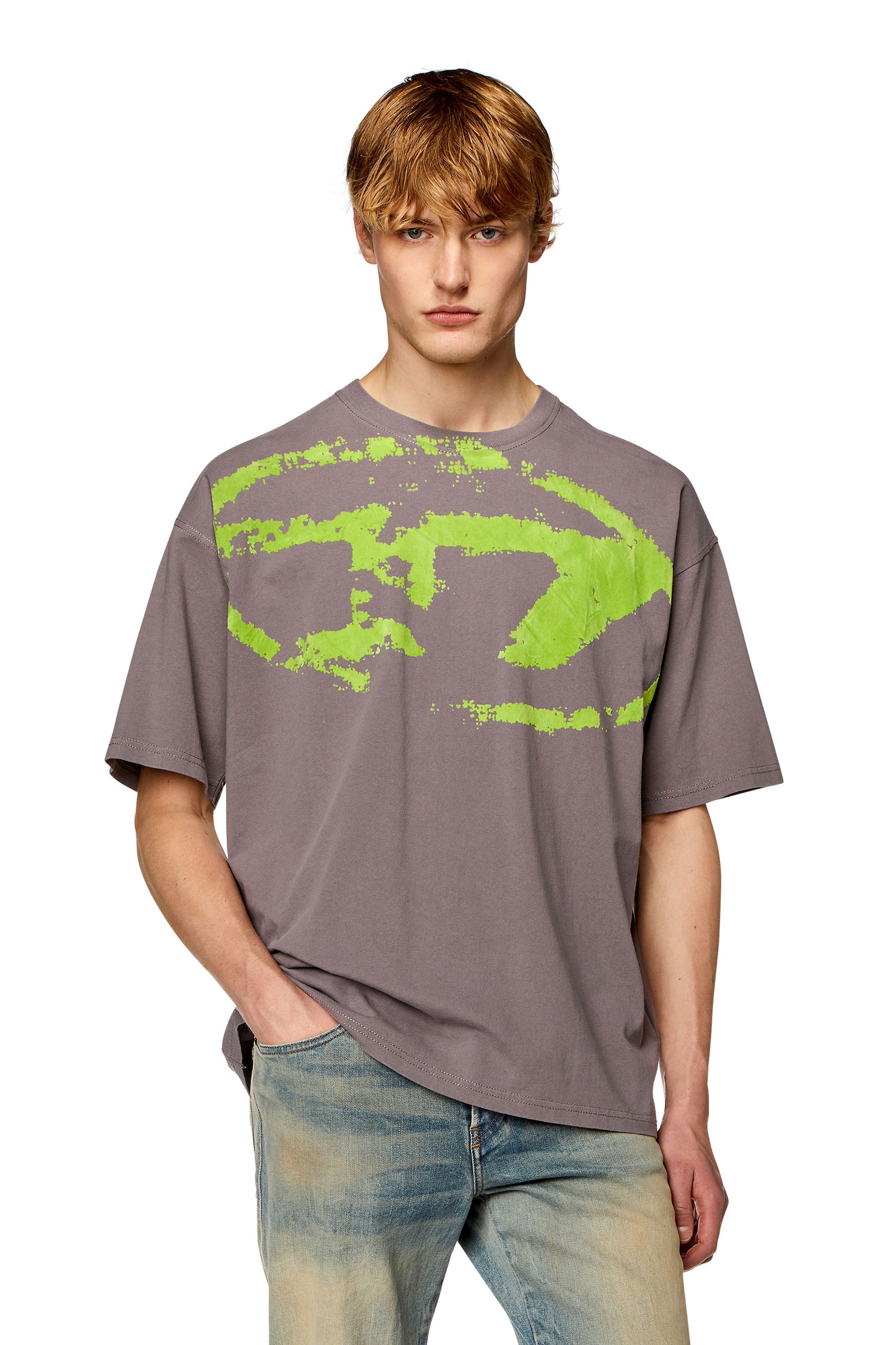 Diesel - T-BOXT-N14, Man T-shirt with distressed flocked logo in Grey - Image 3