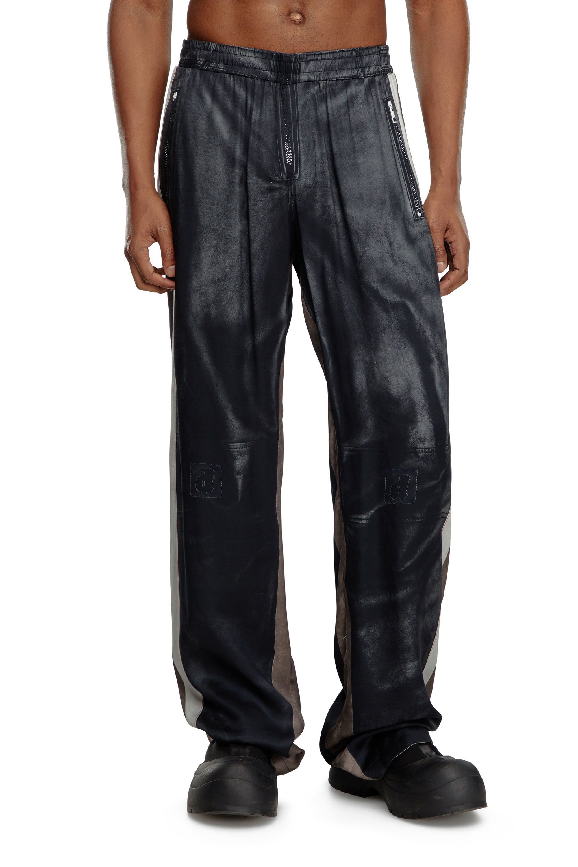 Diesel - P-AFTER, Man Viscose pants with leather-effect print in Black - Image 3