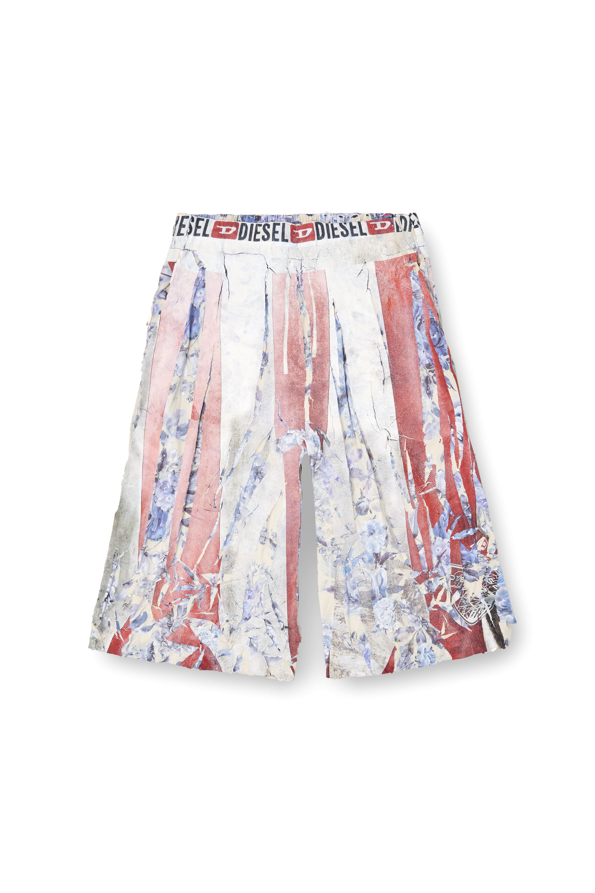 Diesel - P-HELGE, Unisex's Floral shorts with cracked over-print in Red/White - 2