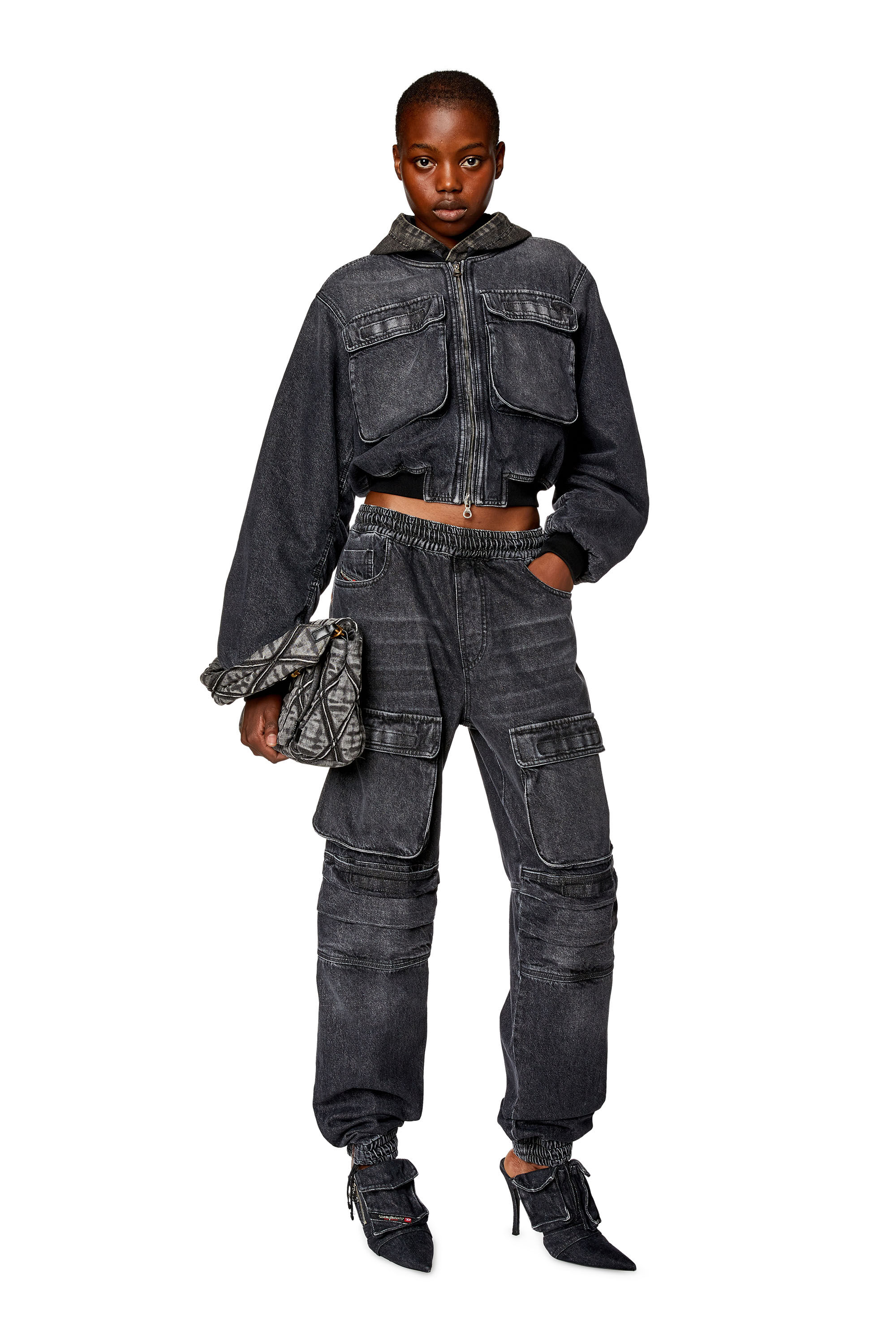 Diesel - DE-KHLO-S, Woman Cropped jacket in fix denim in Black - Image 1