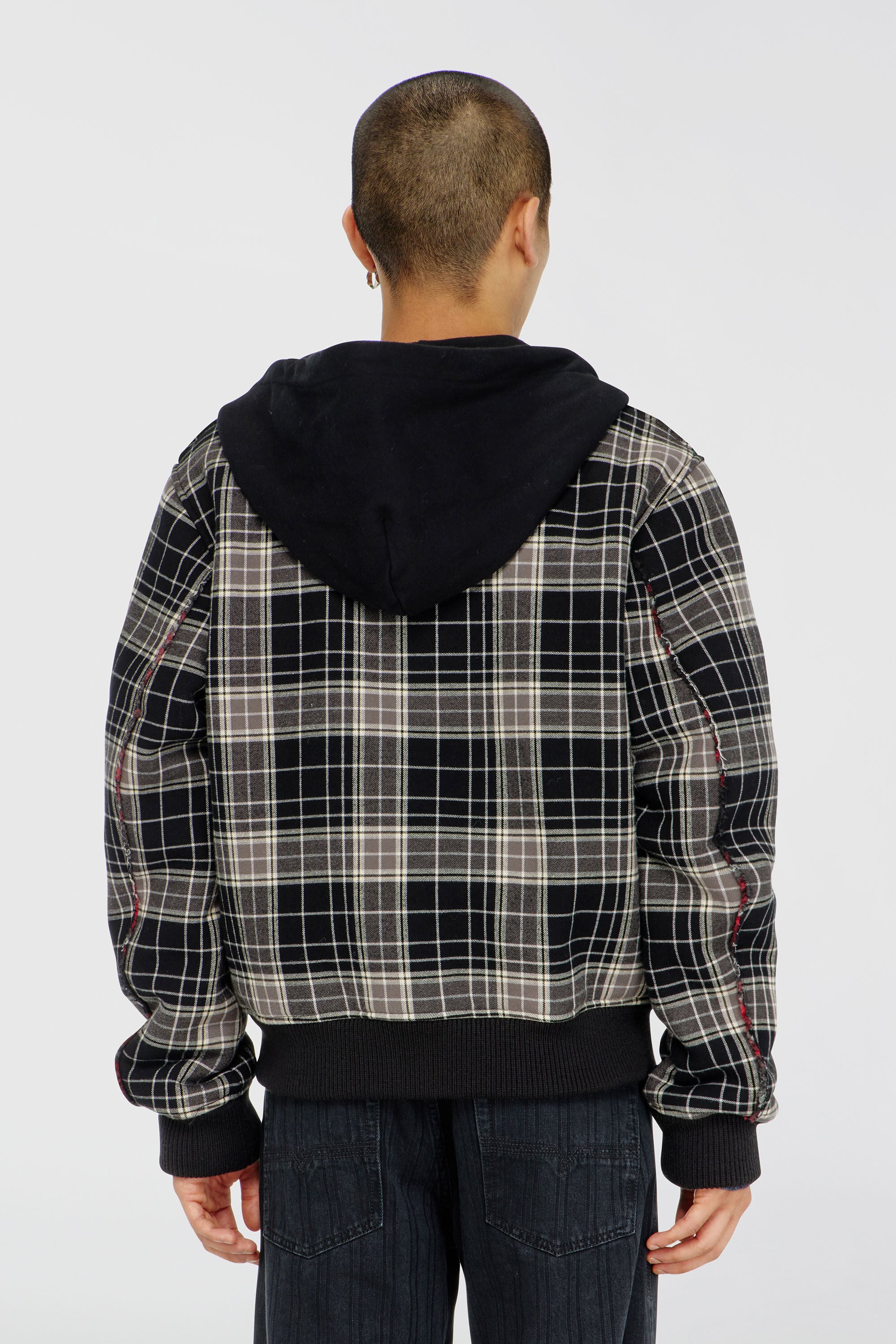 Diesel - W-KUNST, Man's Check-flannel bomber jacket with teddy interior in Grey/Black - 4