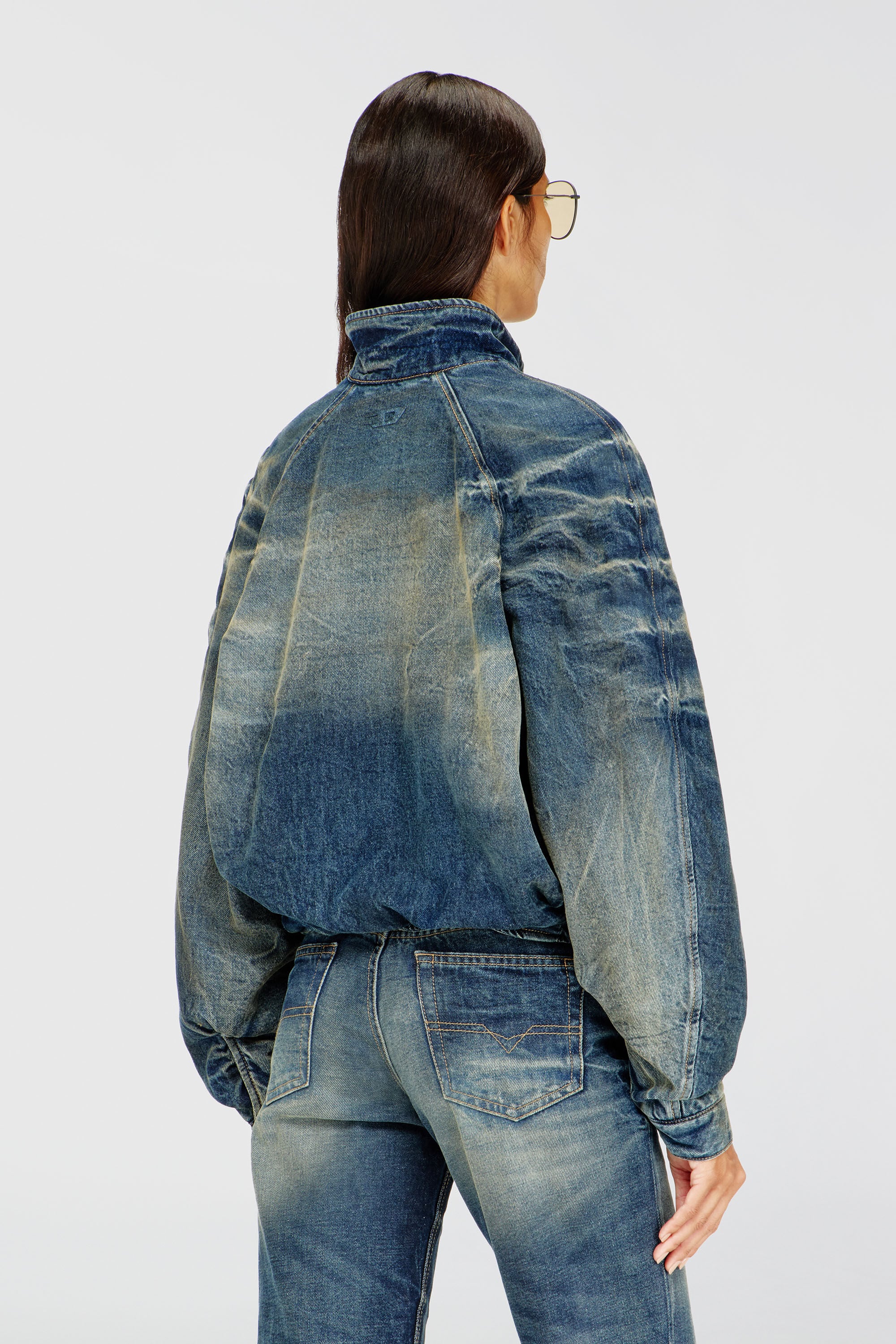 Diesel - DE-BARUS-FSJ1, Woman's Padded jacket in dirty-effect creased denim in Medium blue - 4