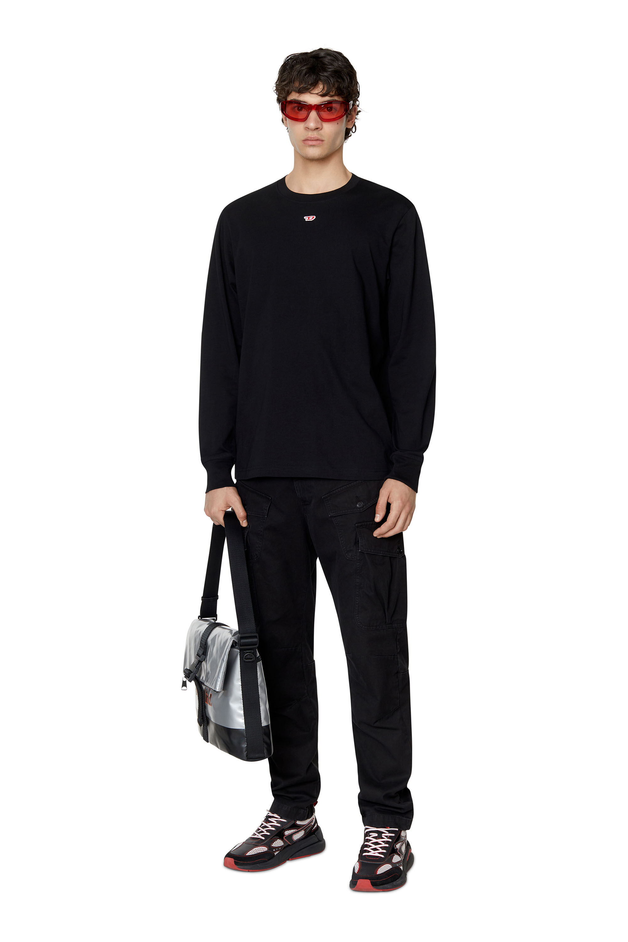 Diesel - T-JUST-LS-D, Man Long-sleeve T-shirt with D patch in Black - Image 1