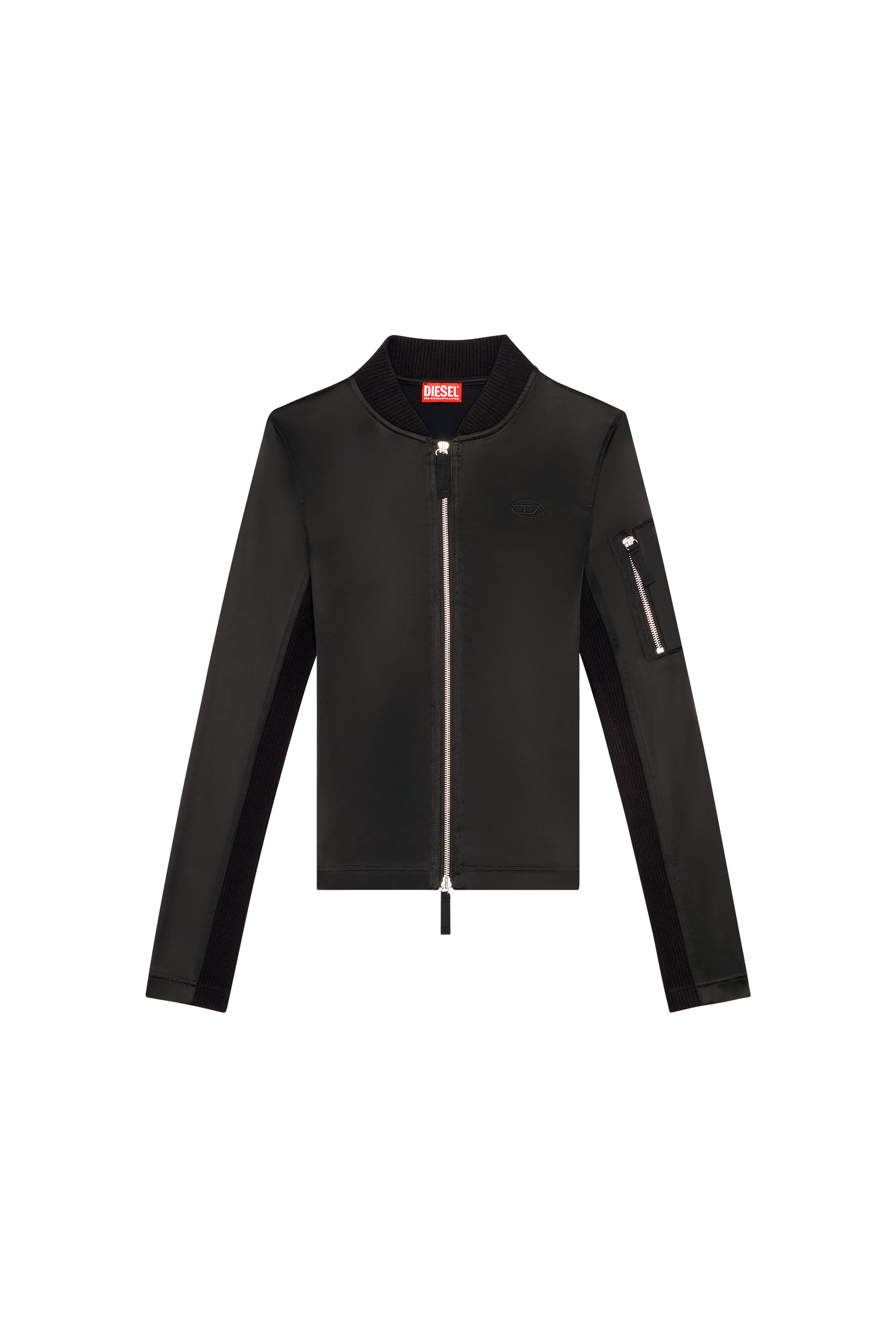 Diesel - T-OPUN, Woman Track jacket in shiny stretch satin in Black - Image 2