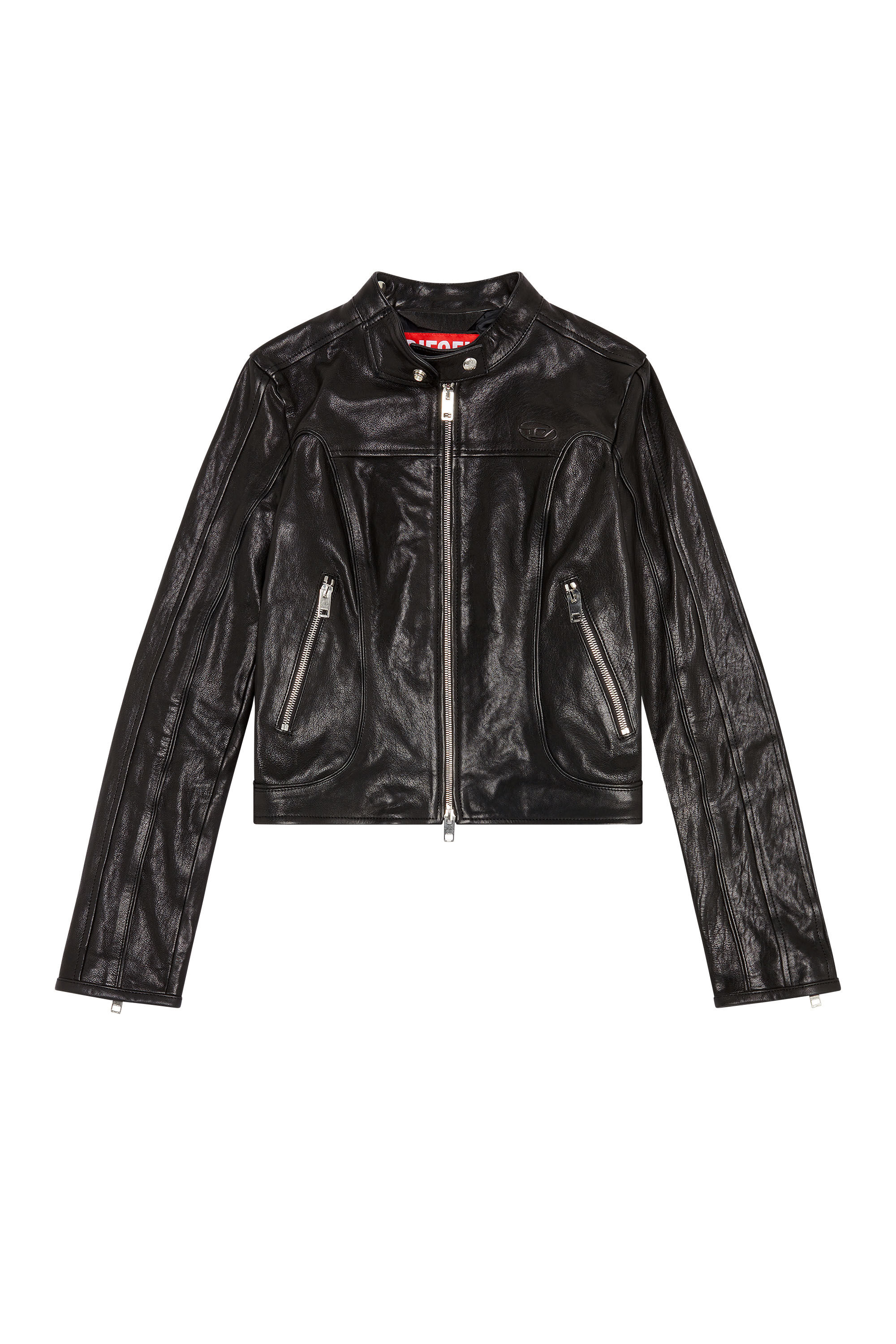 Diesel - L-FOXI, Woman Leather jacket with embossed D in Black - Image 2