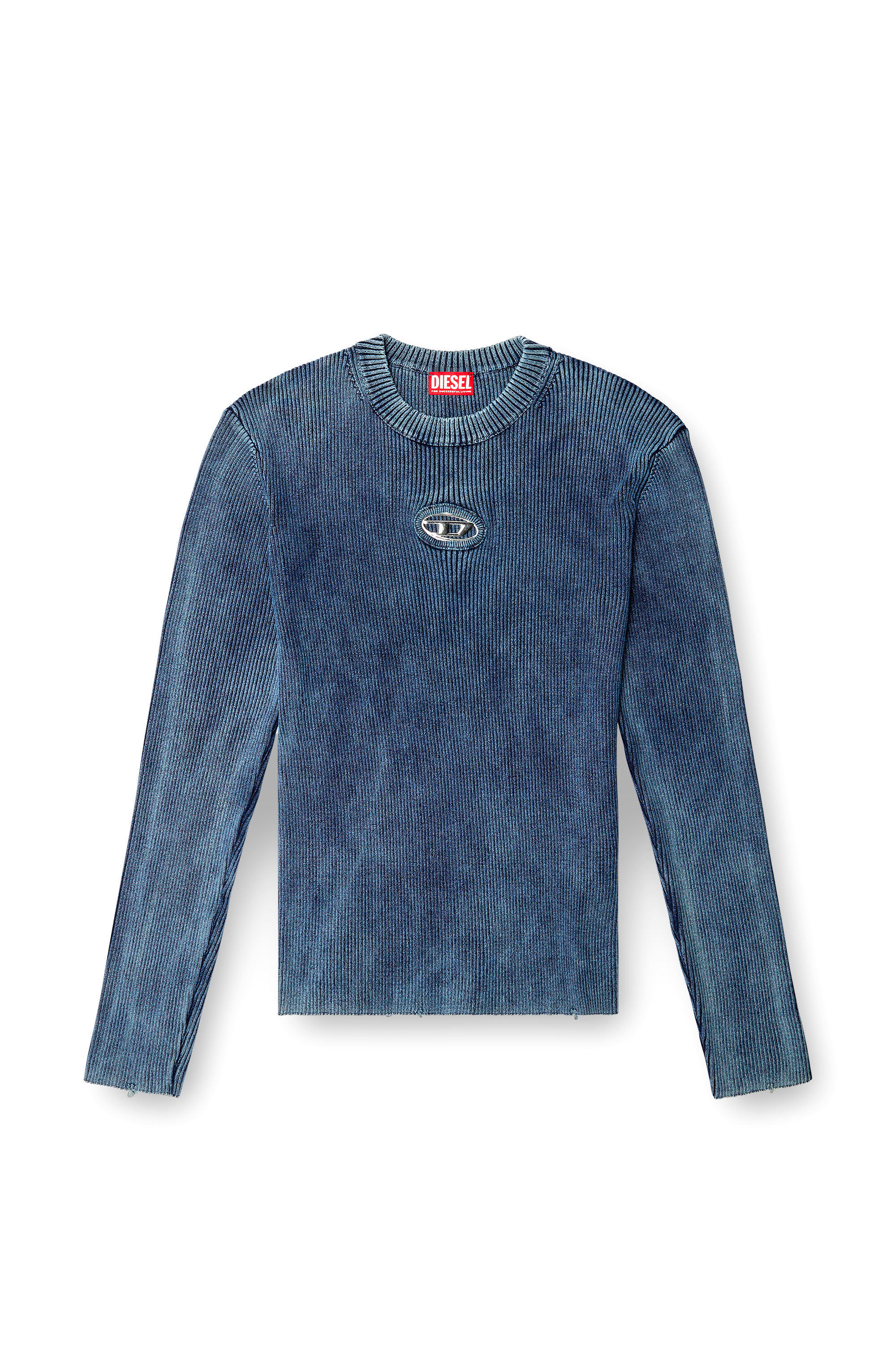 Diesel - K-DARIN-D, Man's Distressed jumper with cut-out logo in Blue - 2