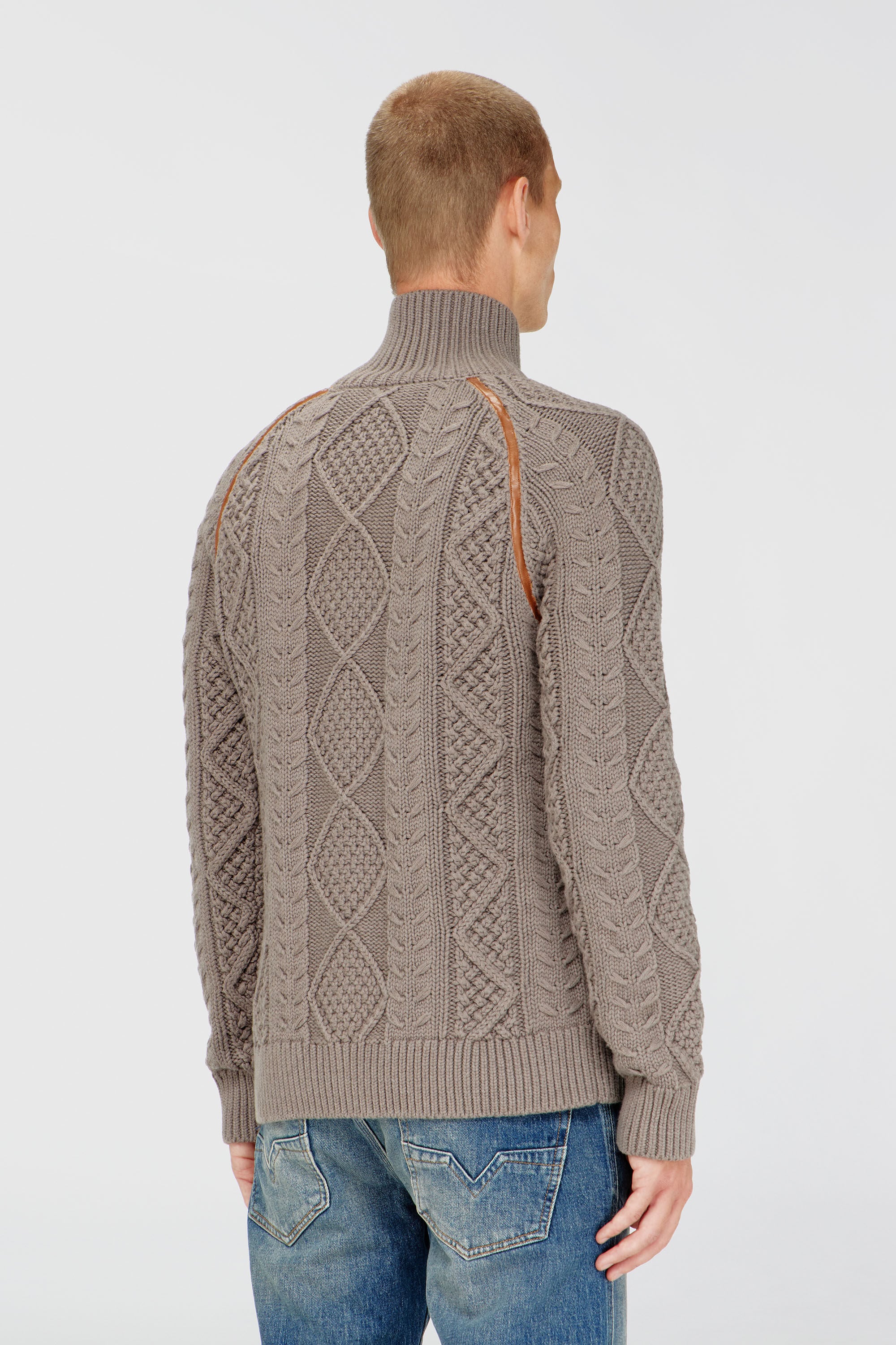 Diesel - K-INOKI, Man's Zip cardigan in cable knit in Grey - 4