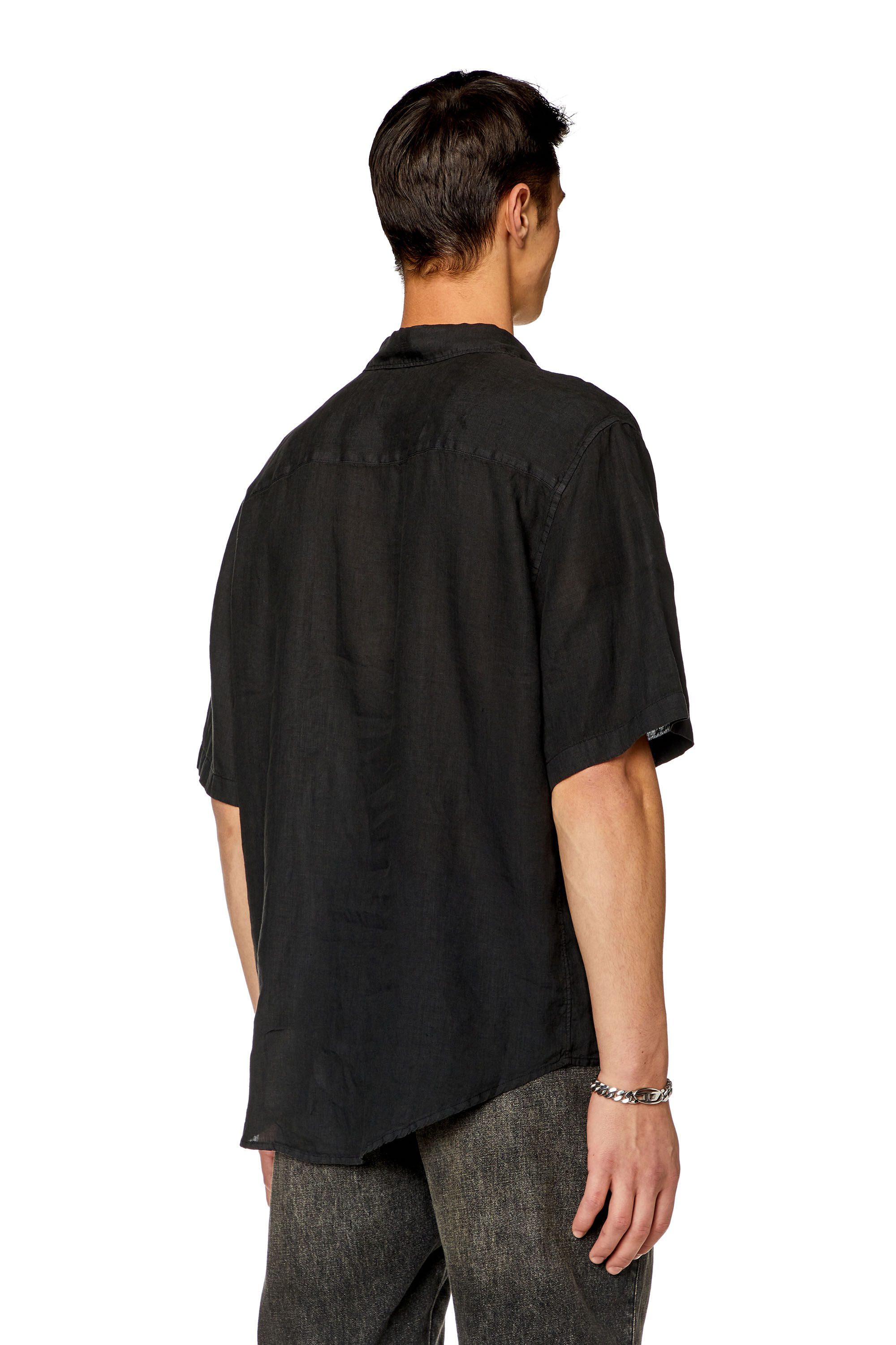 Diesel - S-EMIL-SHORT, Man Short-sleeve linen shirt in Black - Image 2