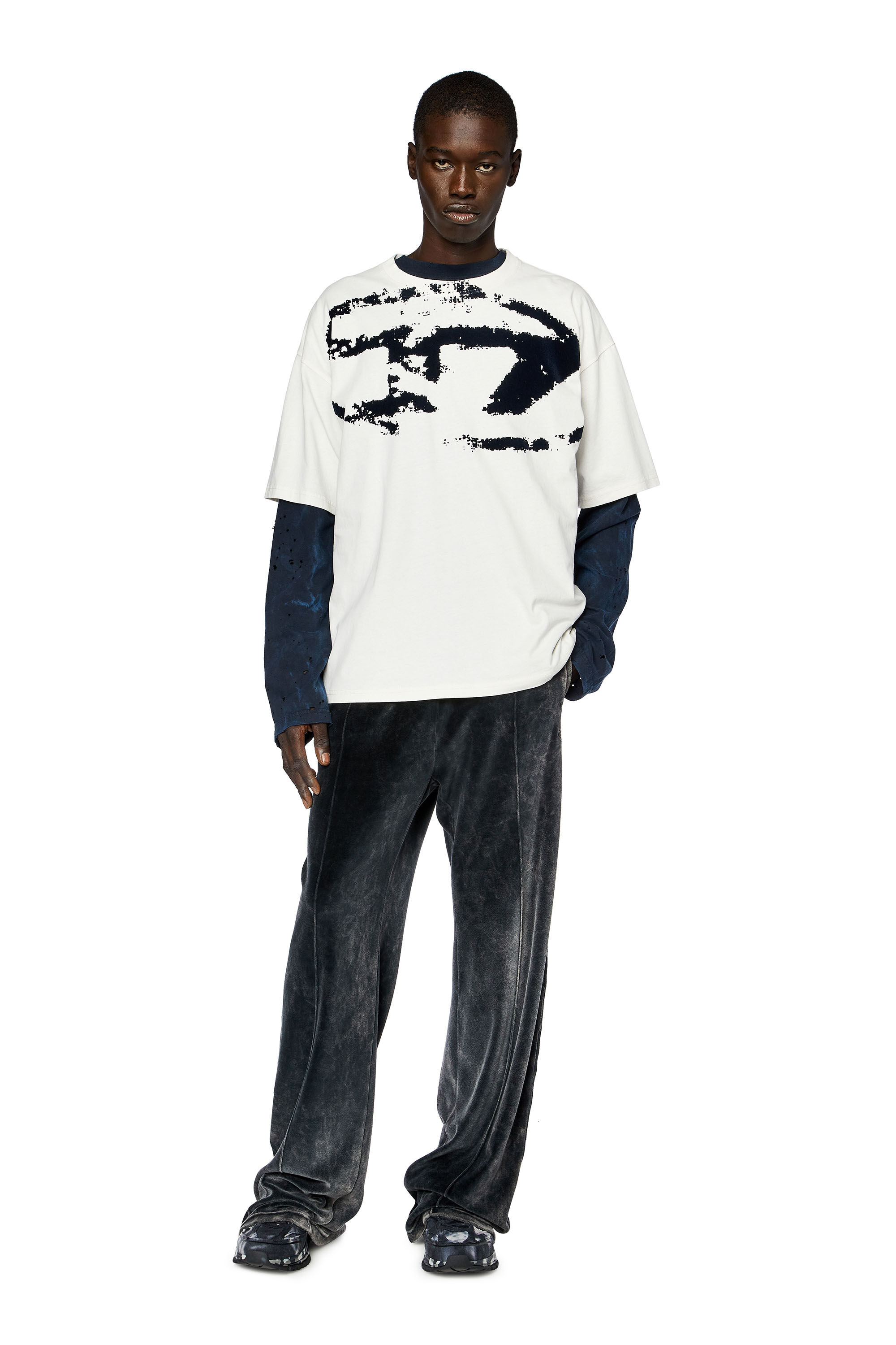Diesel - T-BOXT-N14, Man T-shirt with distressed flocked logo in White - Image 1