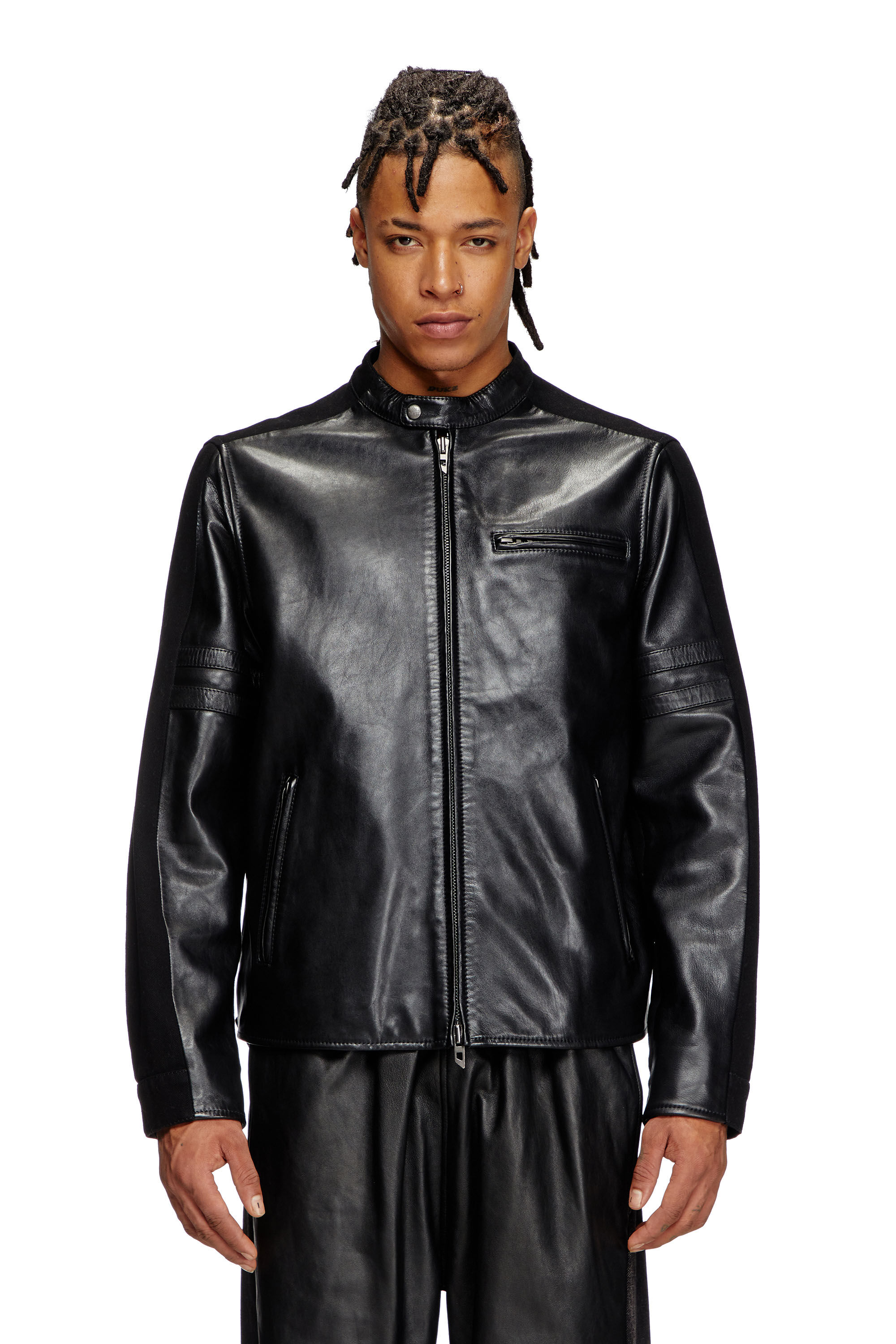 Diesel - L-SIMZ, Man's Hybrid denim and leather jacket in Black - 3