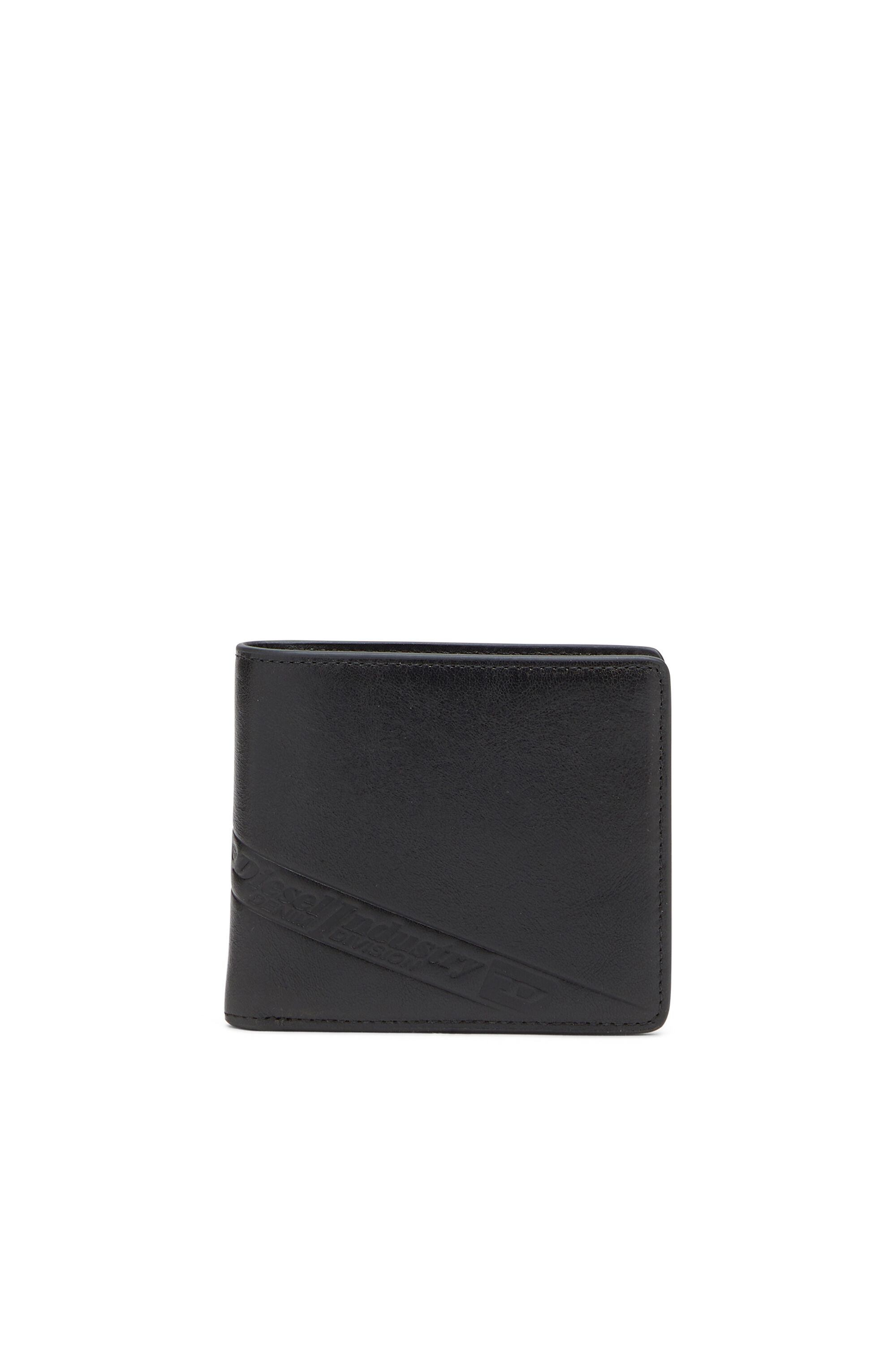 Diesel - FLAG-D BI-FOLD COIN S 3D, Man's Bi-fold leather wallet with embossed logo in Black - 1
