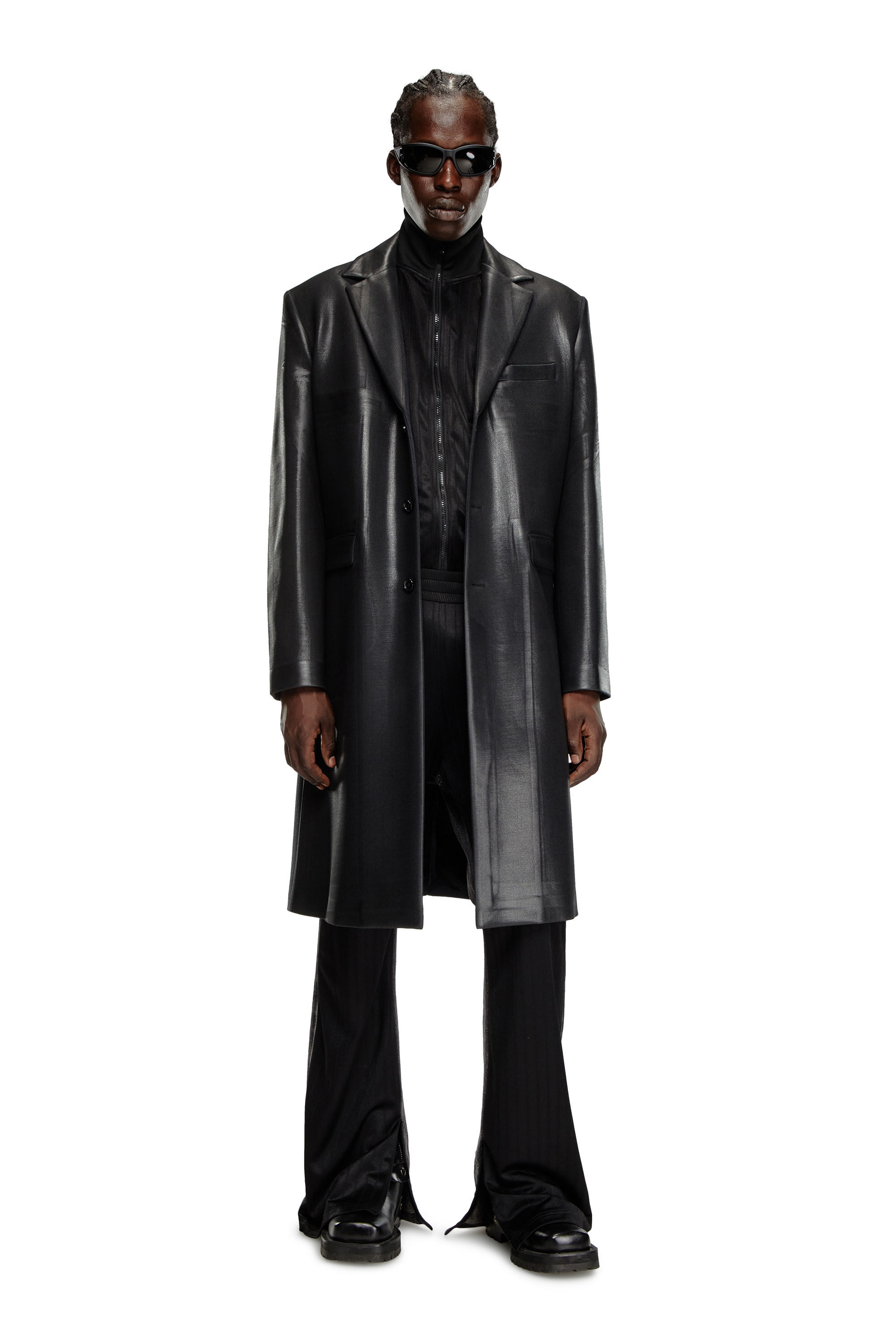 Diesel - J-DENNER, Man Coat in pinstriped cool wool in Black - Image 1