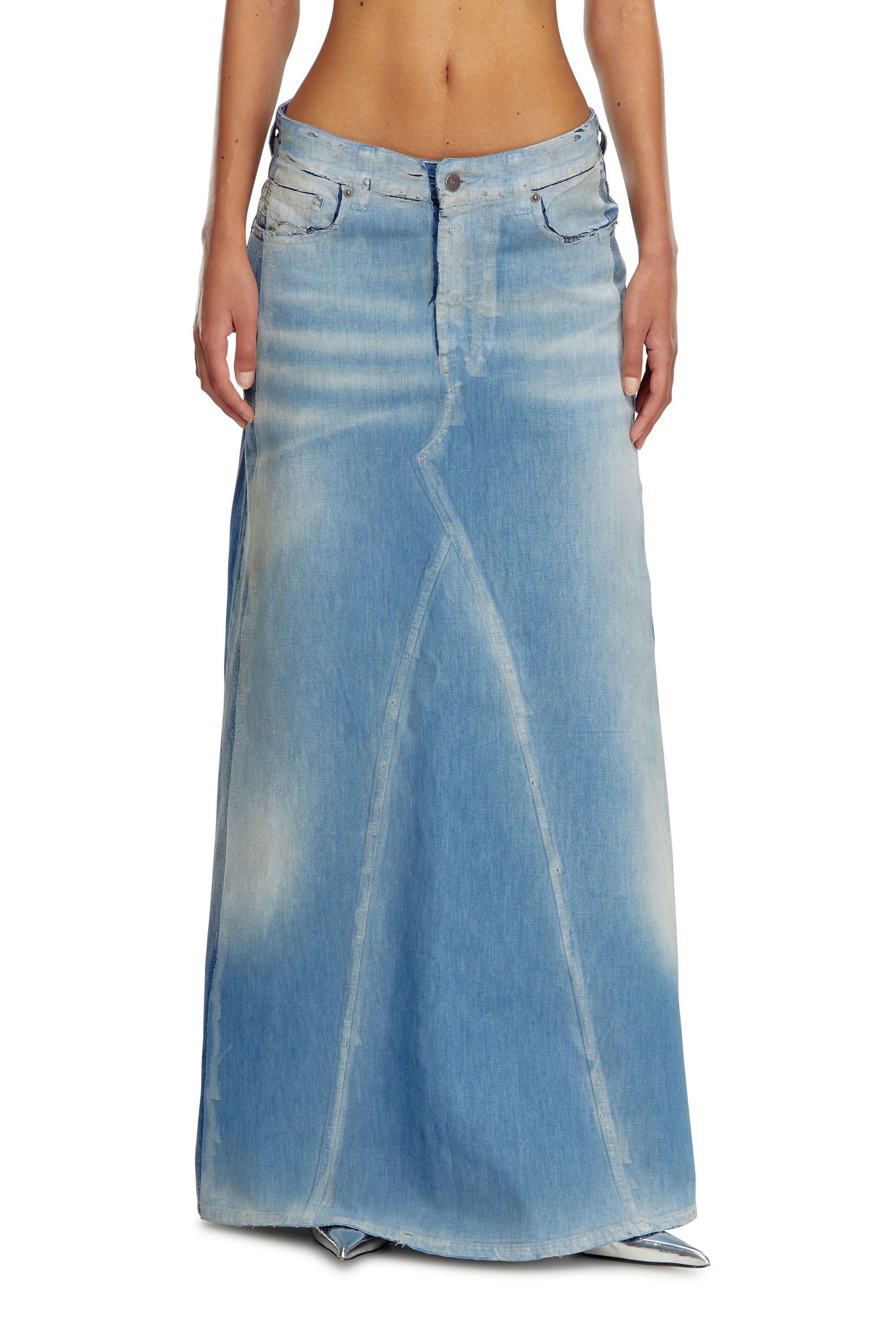 Diesel - DE-PAGO-S4, Woman Long skirt in peel-off denim in Blue - Image 3