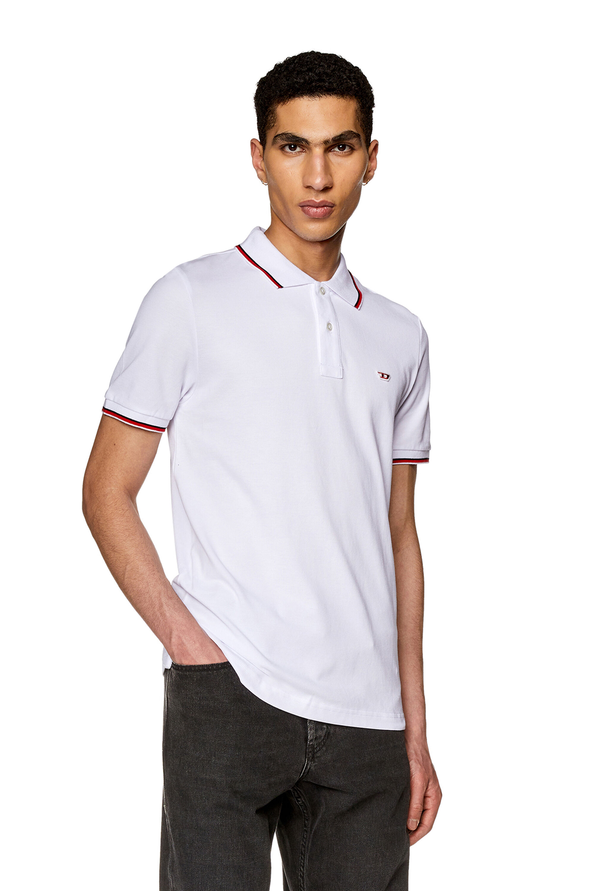 Diesel - T-SMITH-D, Man Polo shirt with striped trims in White - Image 3