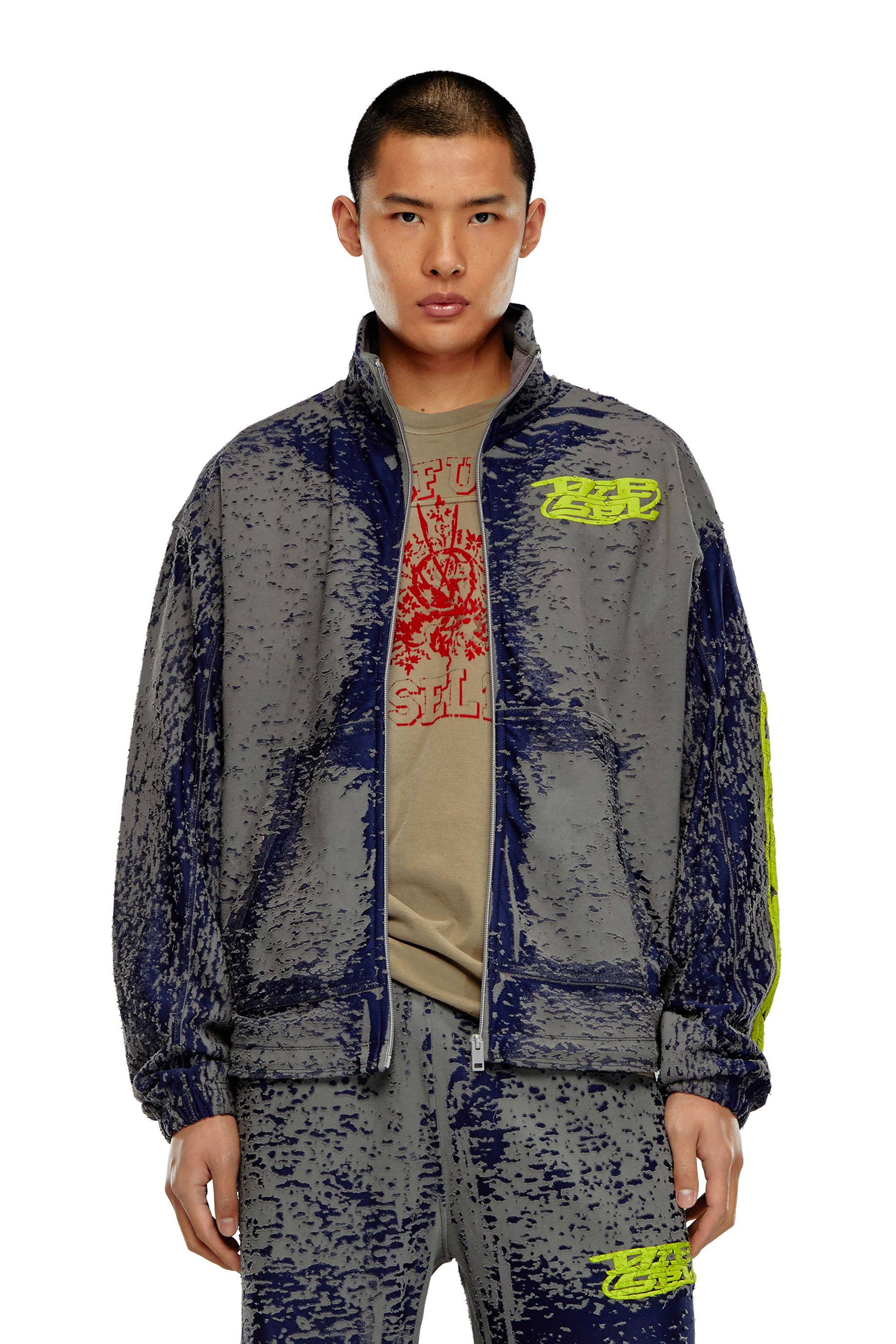 Diesel - S-ALUTE-LZ, Man Track jacket in burn-out jersey in Blue - Image 3