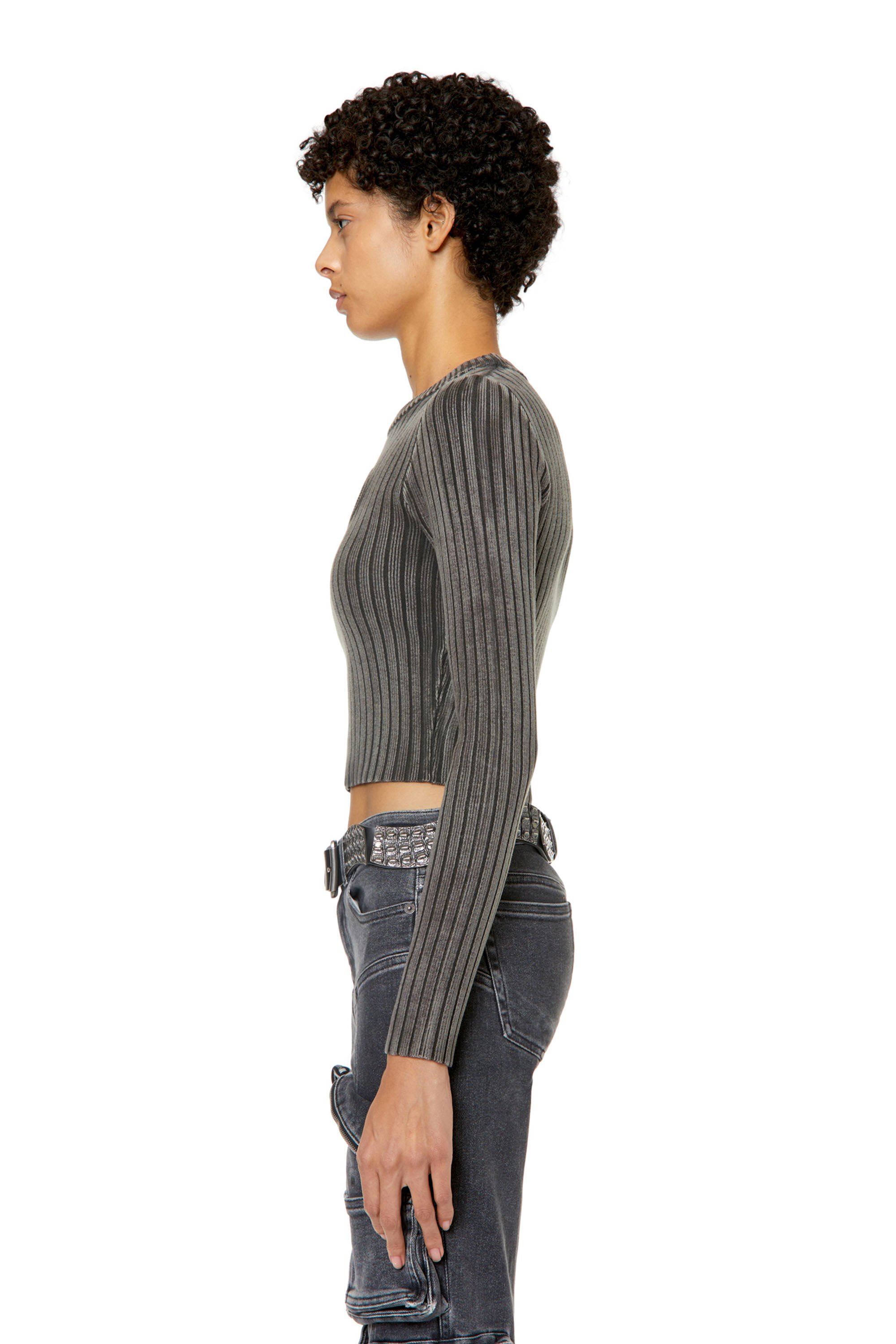 Diesel - M-ARJORY, Woman Ribbed top with oval D plaque in Grey - Image 5