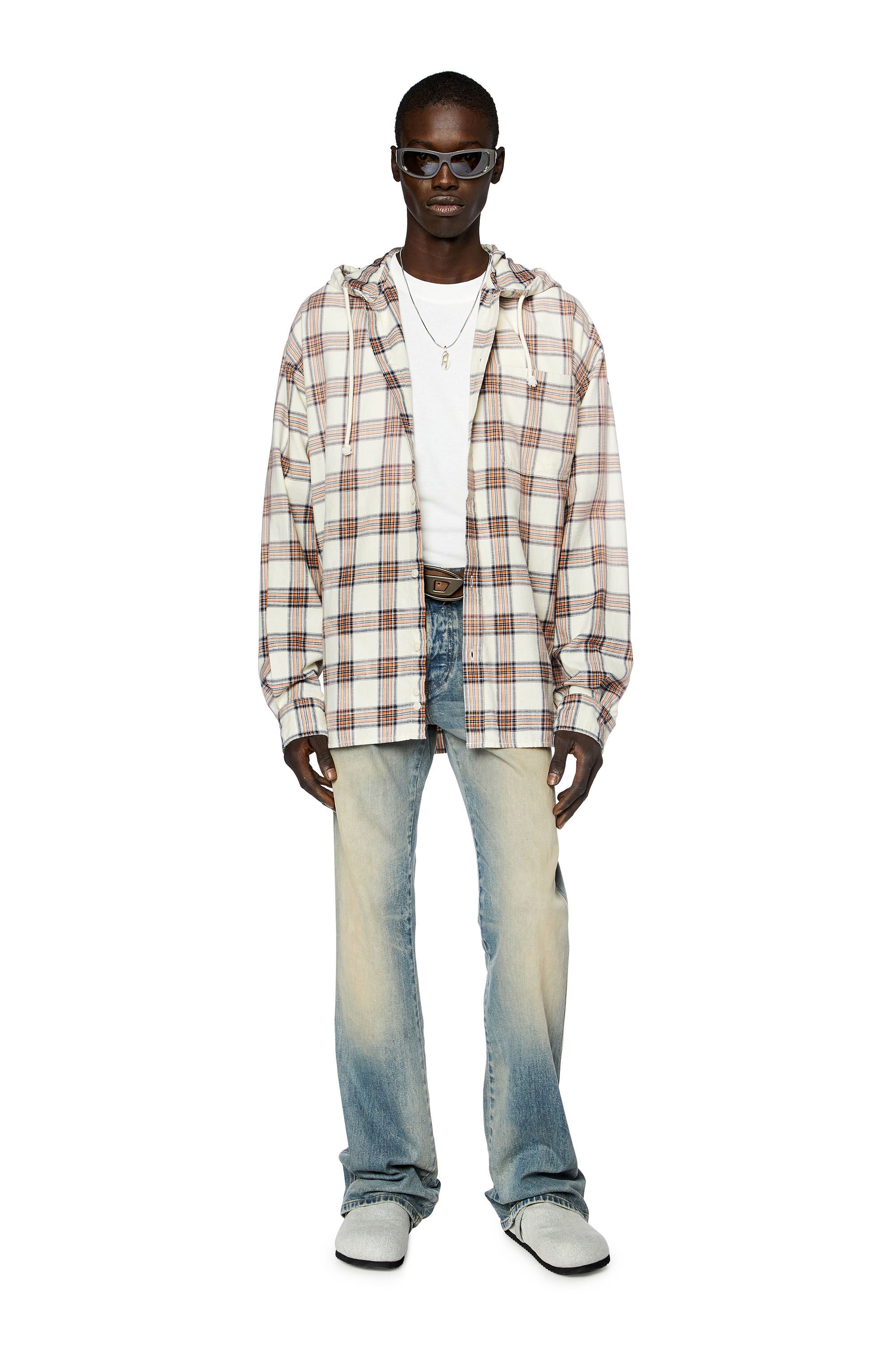 Diesel - S-DEWNY-HOOD, Man Hooded overshirt in check cotton flannel in Multicolor - Image 1