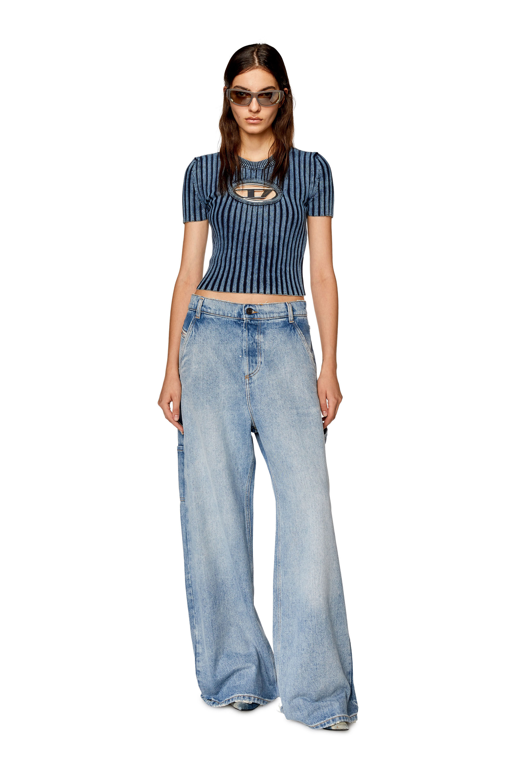 Diesel - M-ANAHEIM, Woman Top with D plaque in Blue - Image 1