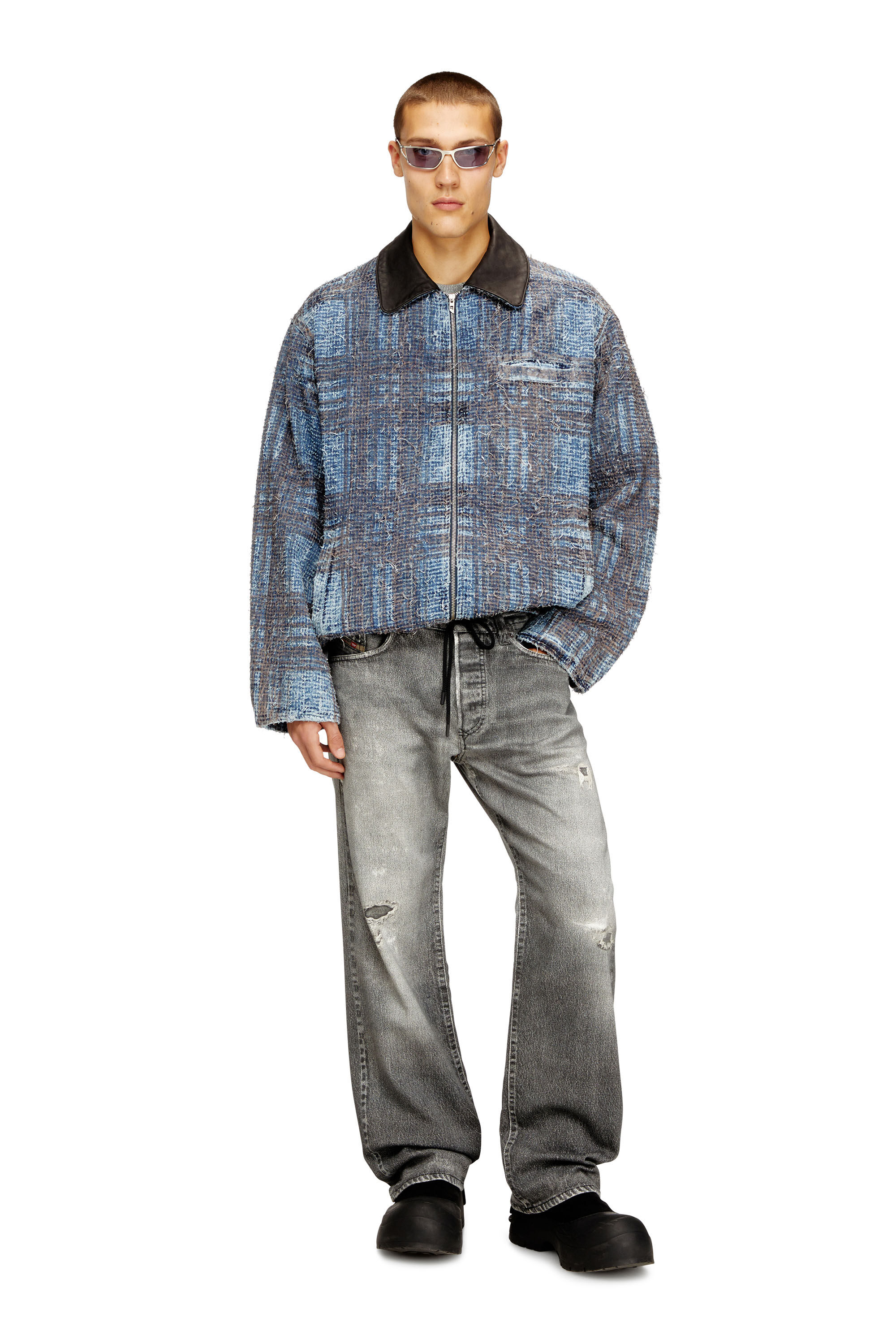 Diesel - D-IVAR-S1, Man's Jacket in graphic bouclé denim in Blue - 1