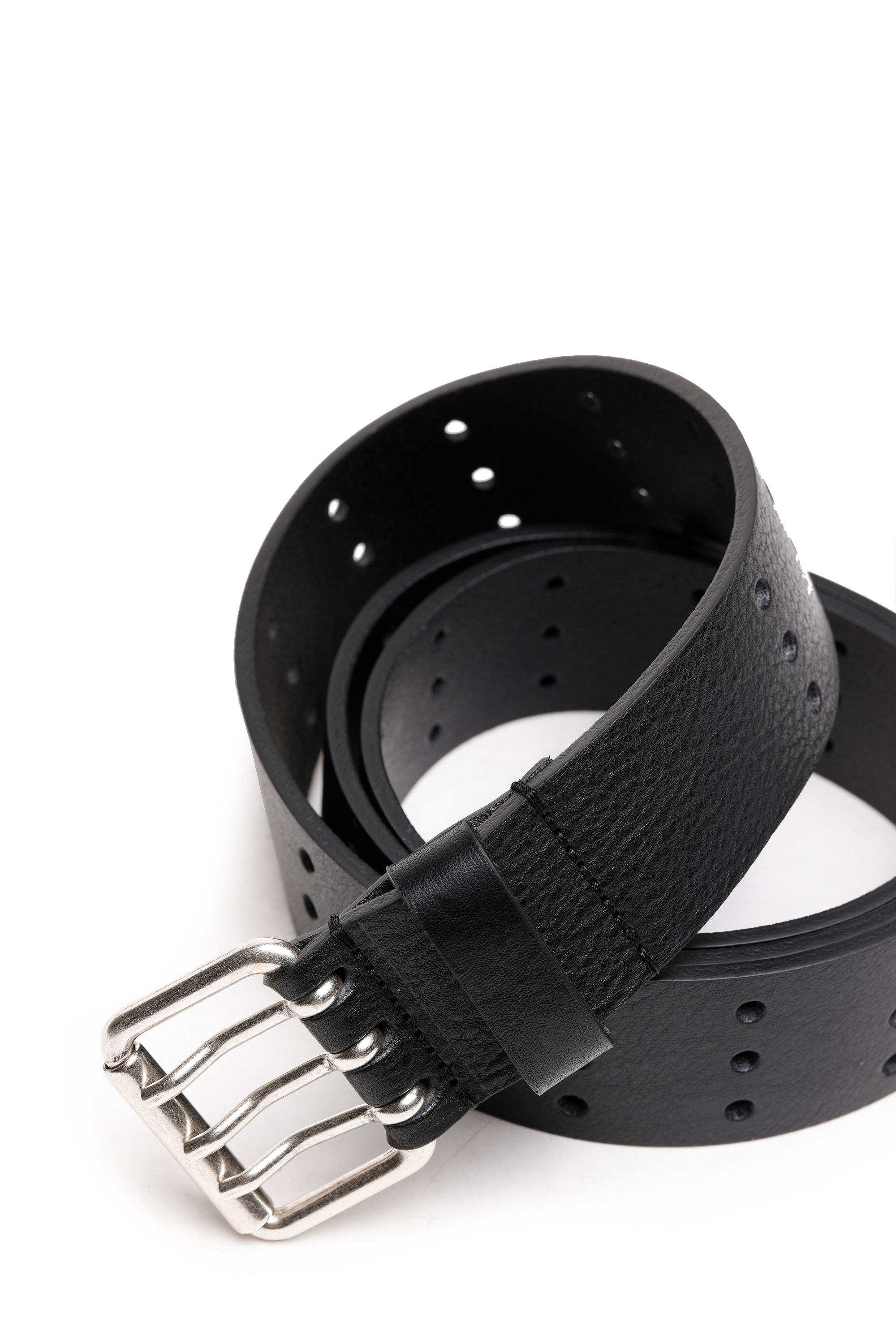 Diesel - B-MILI, Man Leather belt with triple-prong buckle in Black - Image 2