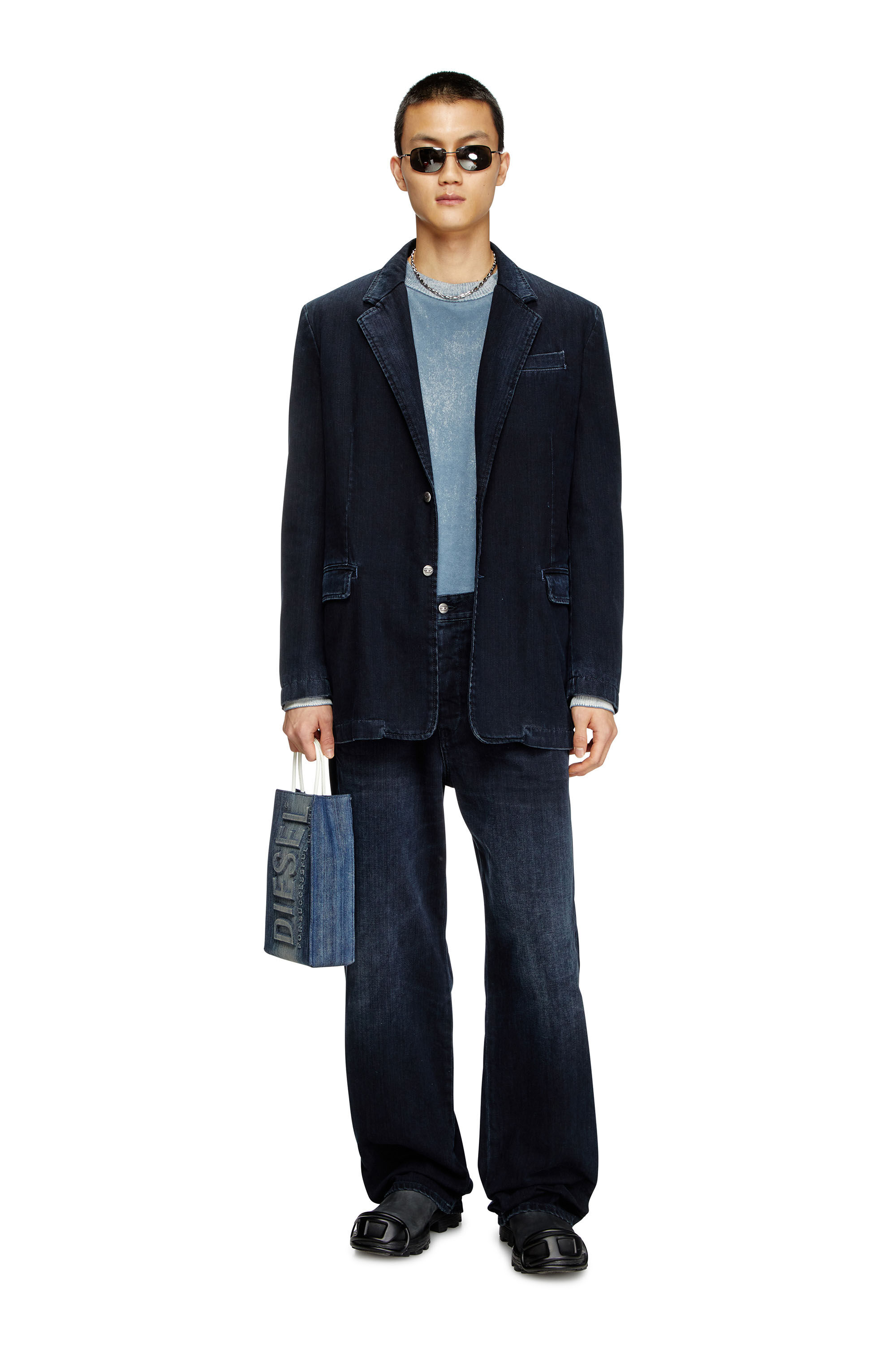 Diesel - K-LARENCE-B, Man's Reverse-print cotton jumper in Light Blue - 1