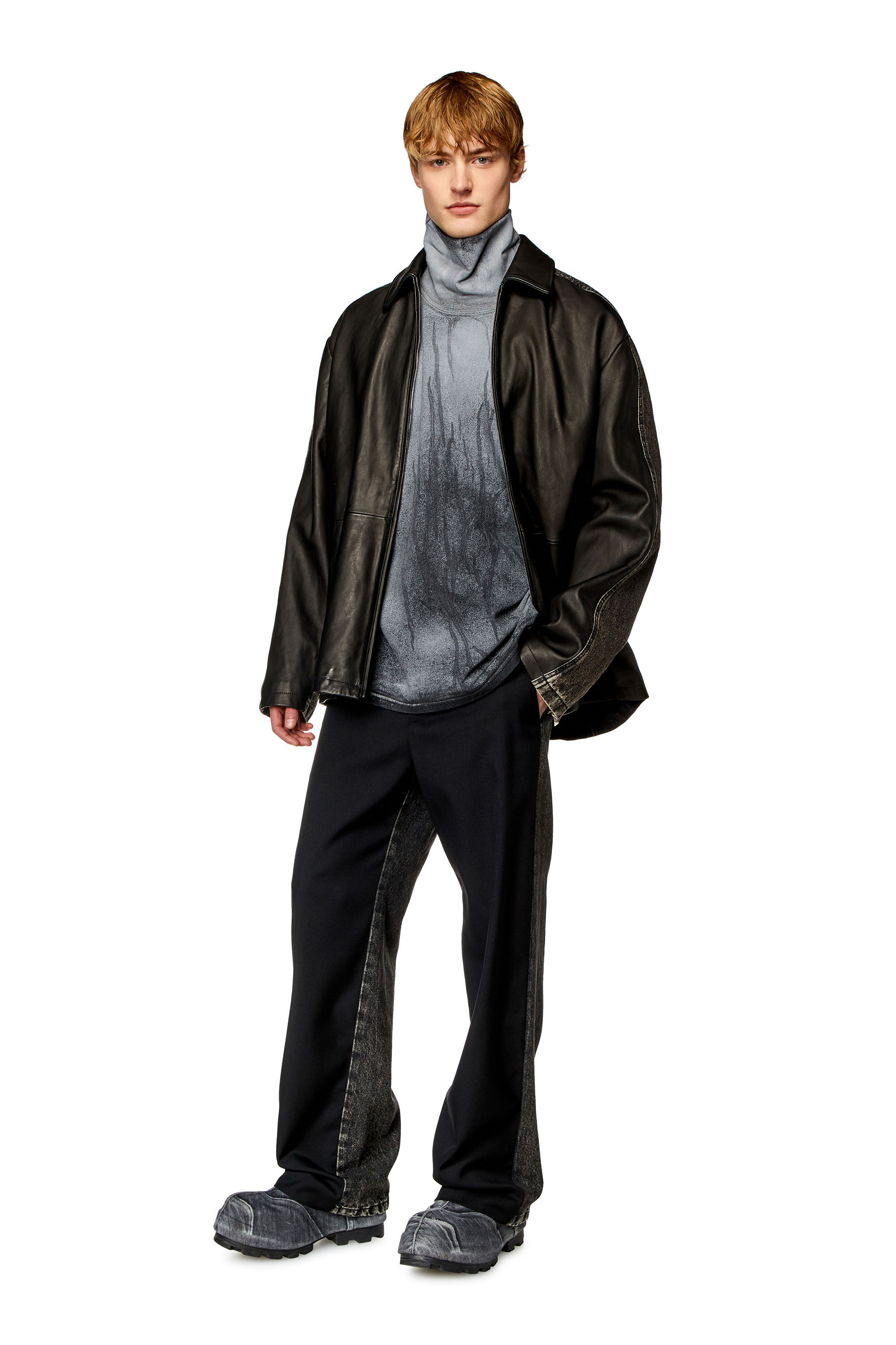 Diesel - P-WIRE-A, Man Hybrid pants in cool wool and denim in Black - Image 1