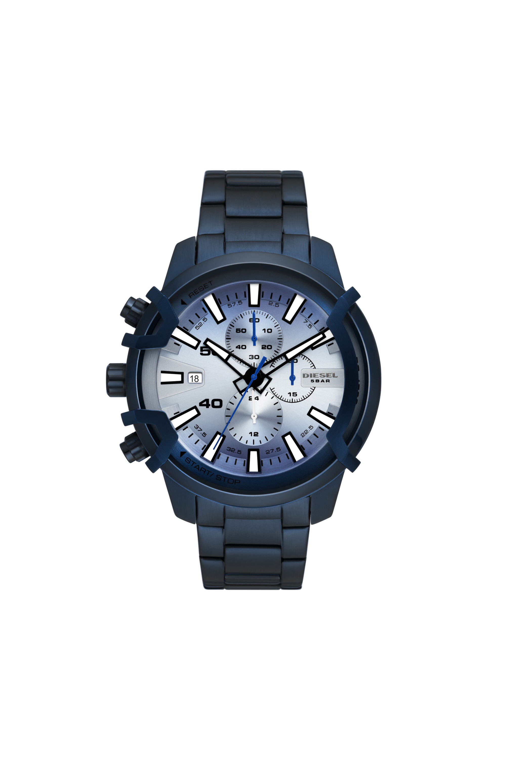 Diesel - DZ4596, Man's Griffed chronograph blue-tone stainless steel watch in Blue - 1