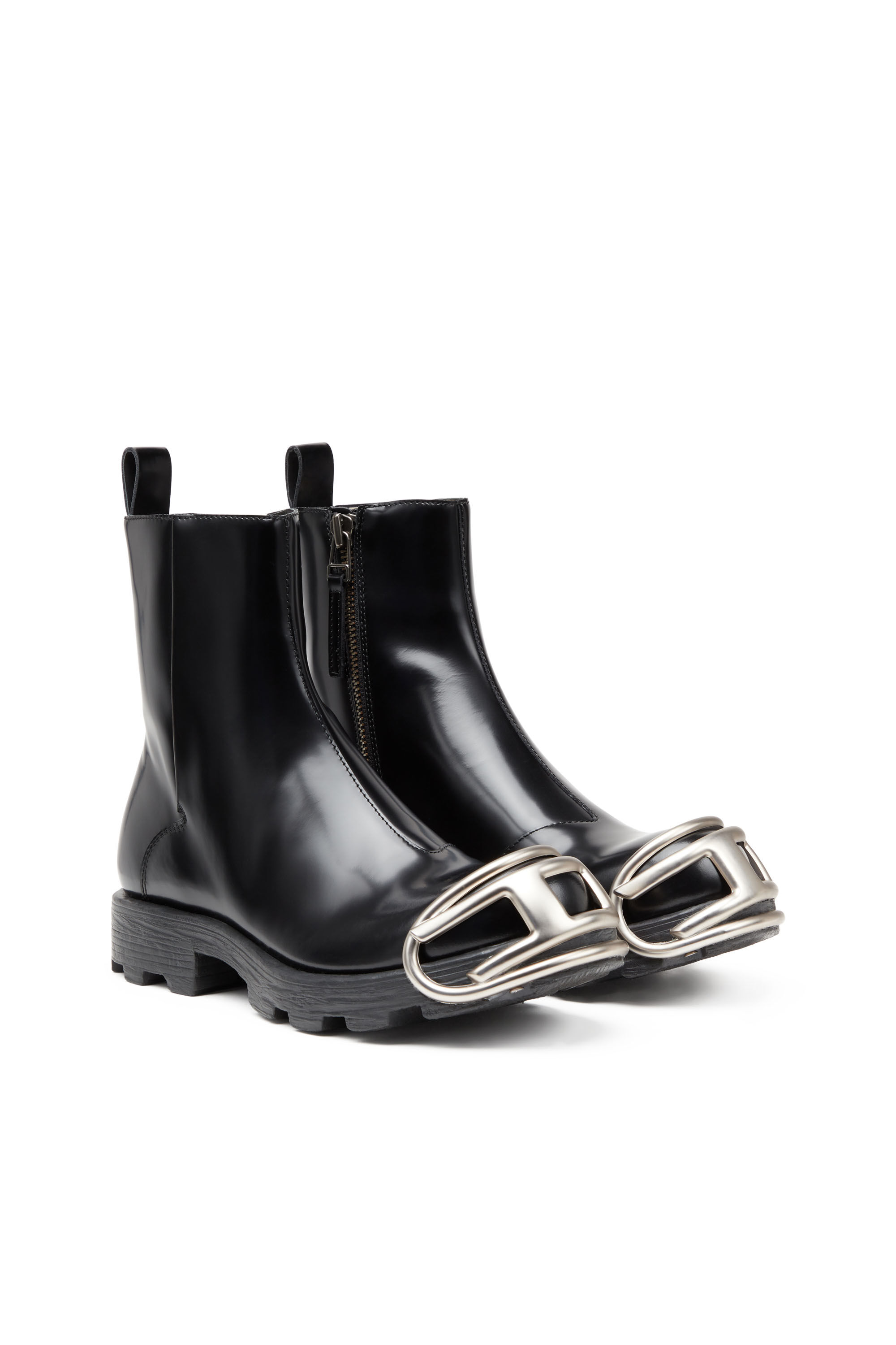 Men s D Hammer Leather Chelsea boots with Oval D toe caps Black Diesel