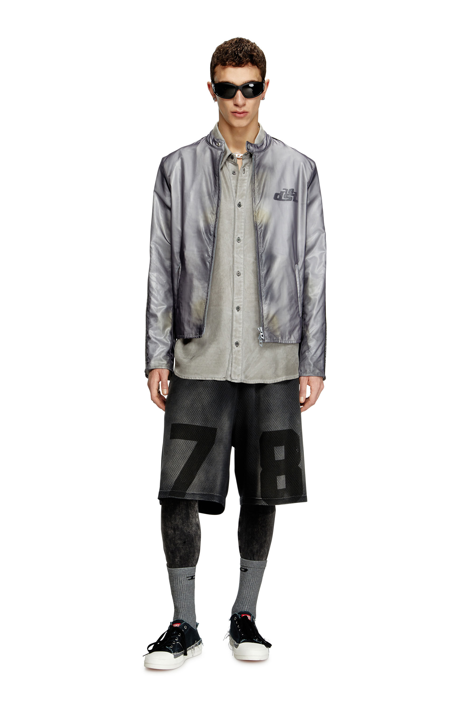 Diesel - S-LEON, Unisex's Fluid crinkled shirt with logo collar in Grey - 1
