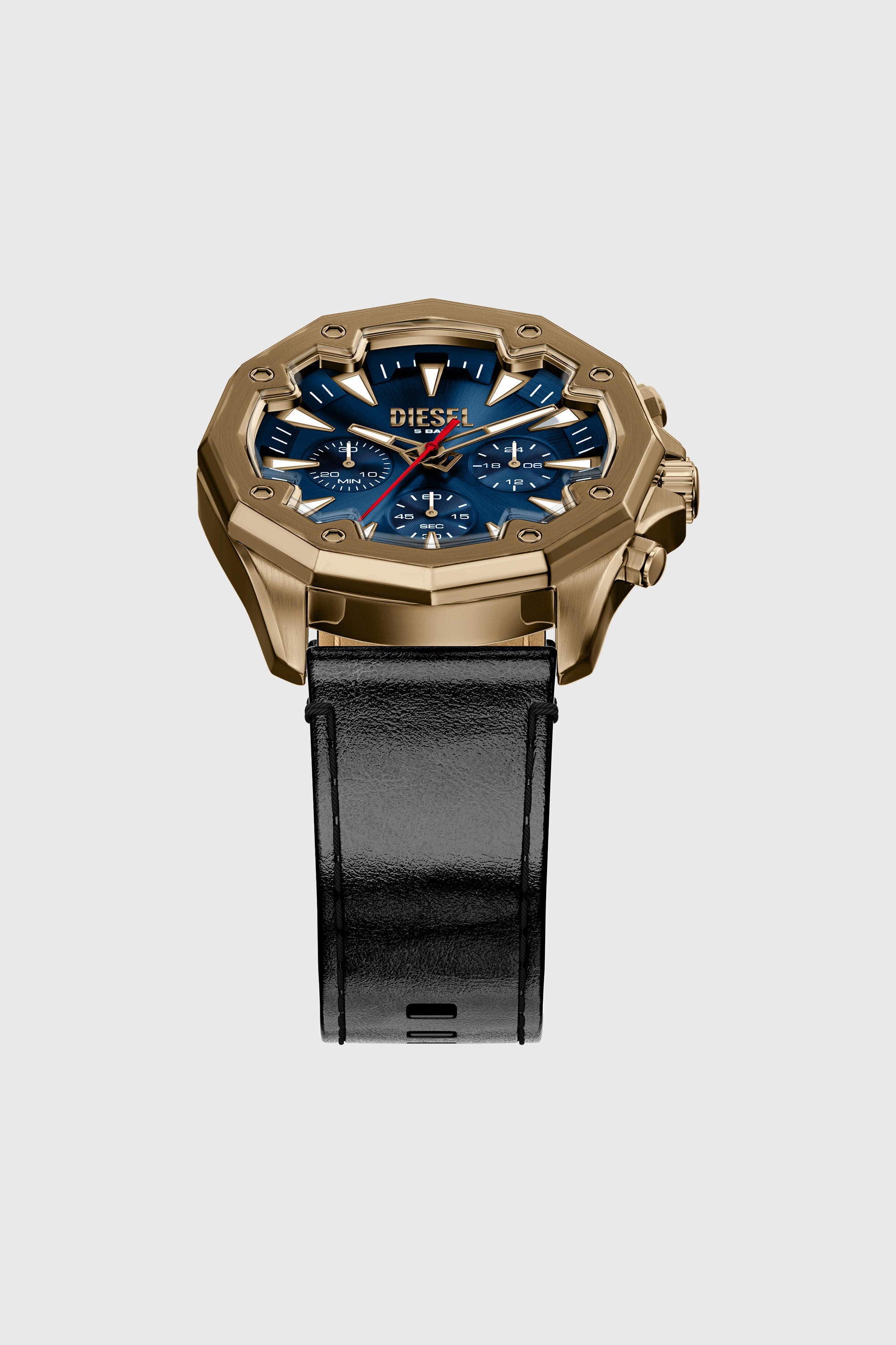 Diesel - DZ4733 WATCH, Man's Stinger antique gold-tone leather watch in Black - 4