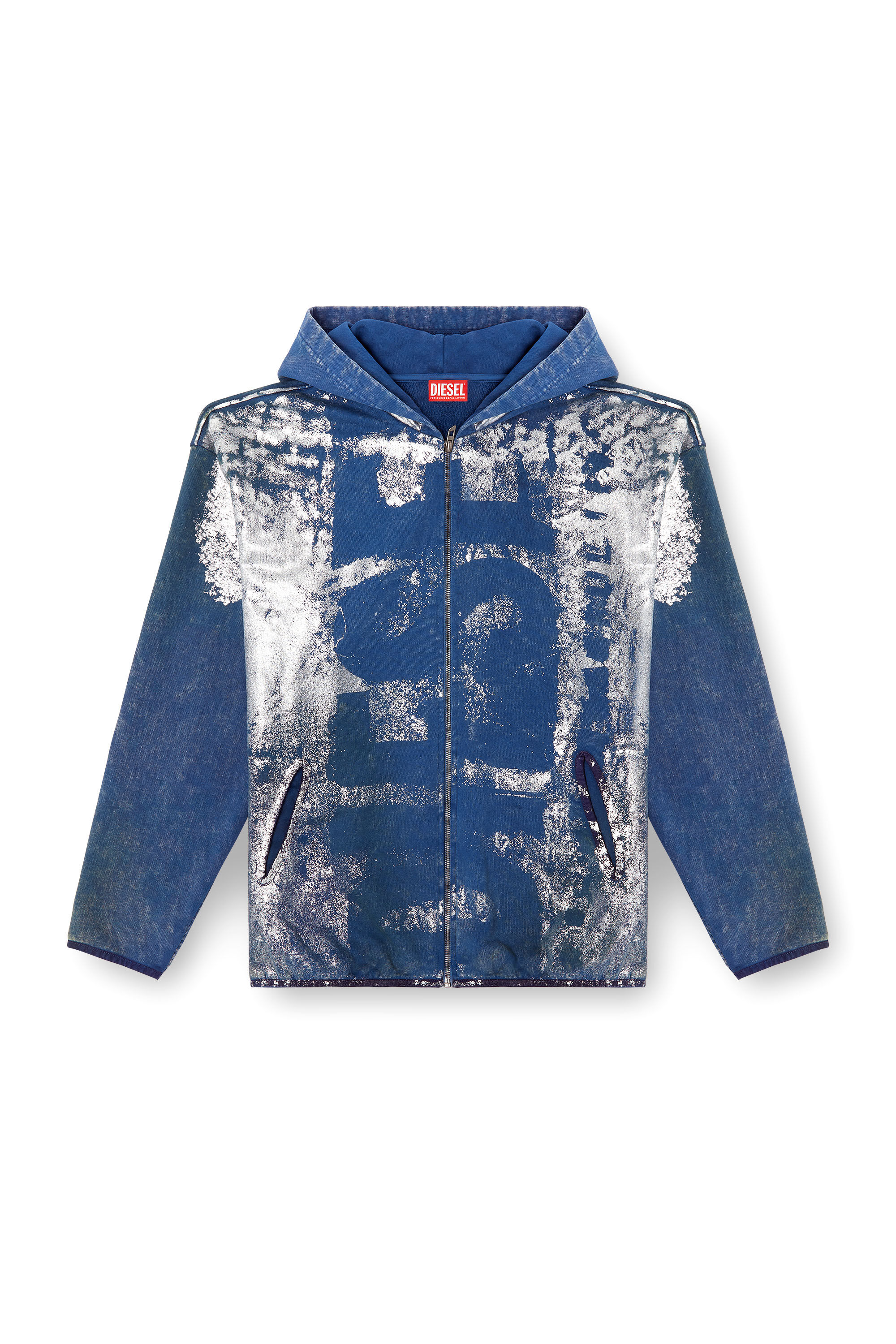 Diesel - S-LOXTY-ZIP, Man's Zip-up hoodie with distressed effects in Blue - 2