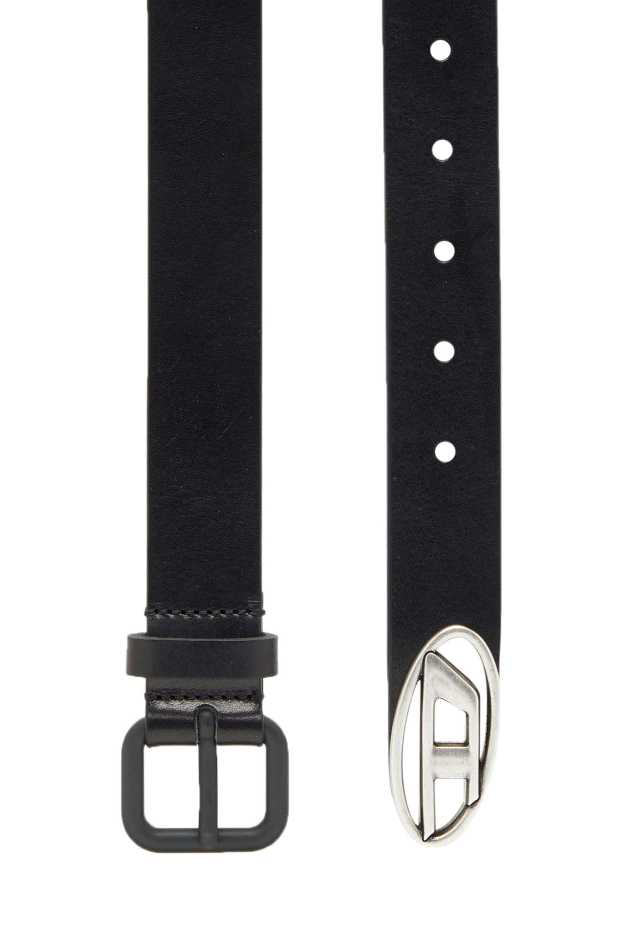 Diesel - B-INLAY, Unisex Leather belt with oval D logo in Black - Image 1
