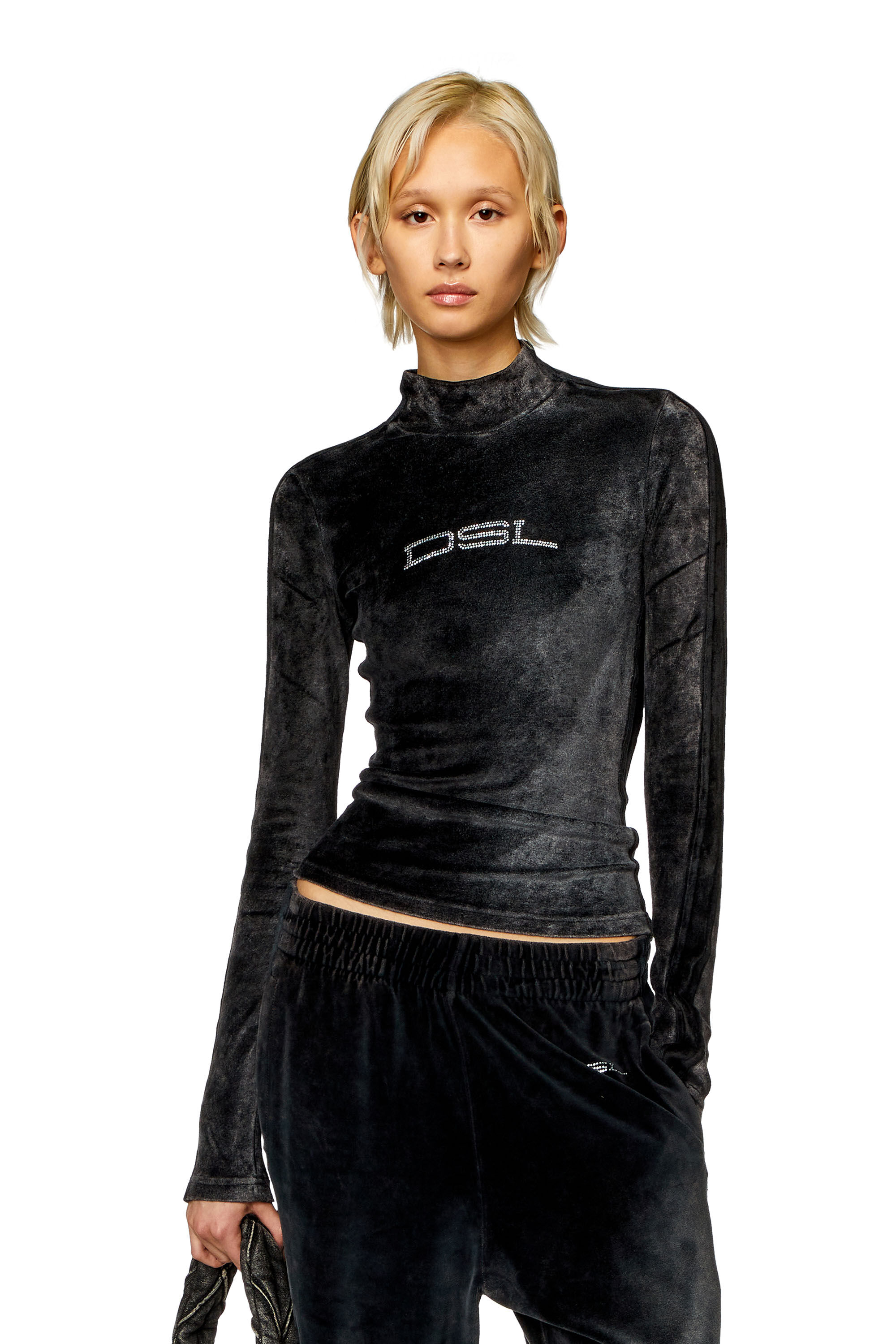 Diesel - T-SLIM-N1, Woman Mock-neck top in faded chenille in Black - Image 3