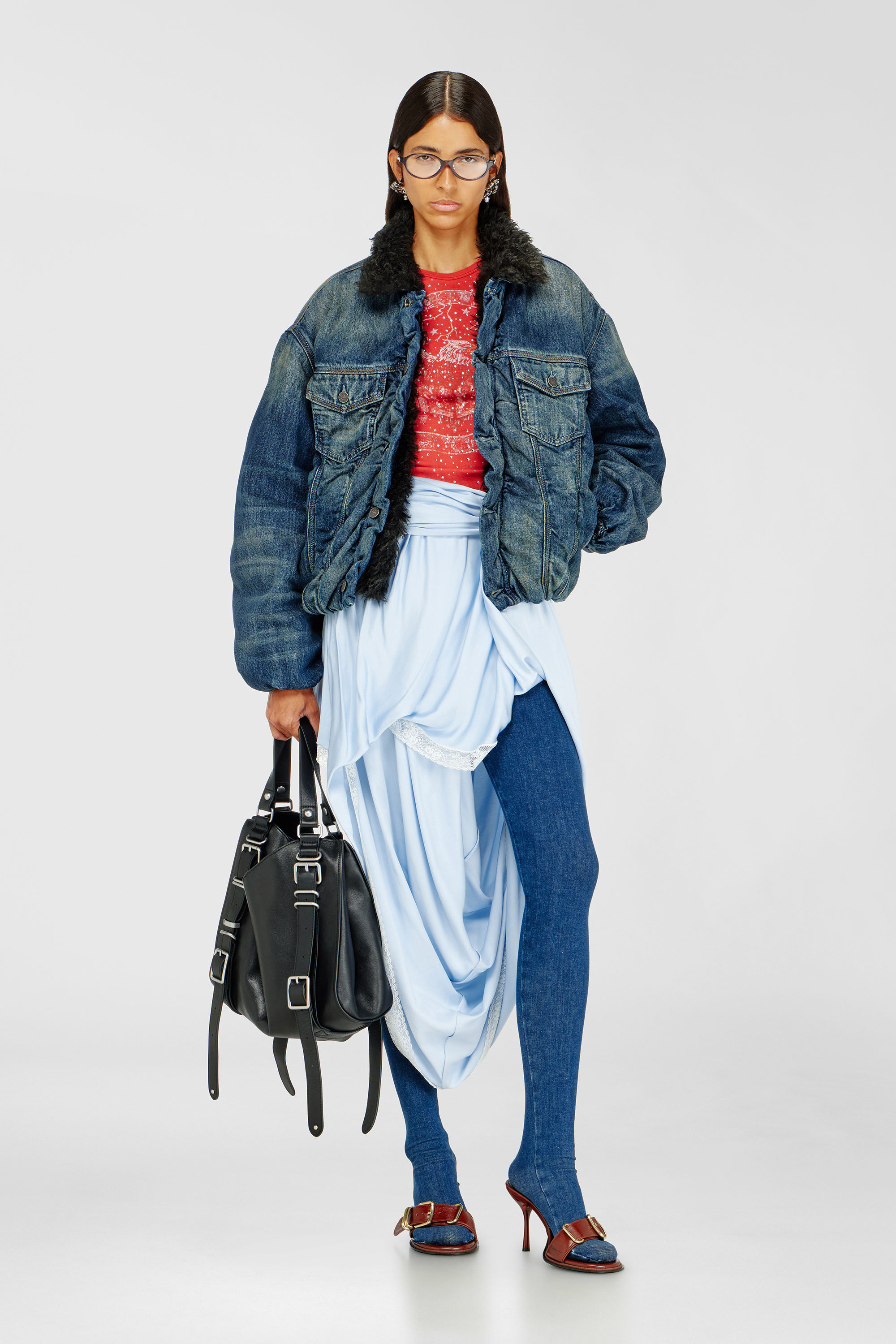 Diesel - D-CURLY-FSJ1, Unisex's Teddy-lined trucker jacket in denim in Medium blue - 7