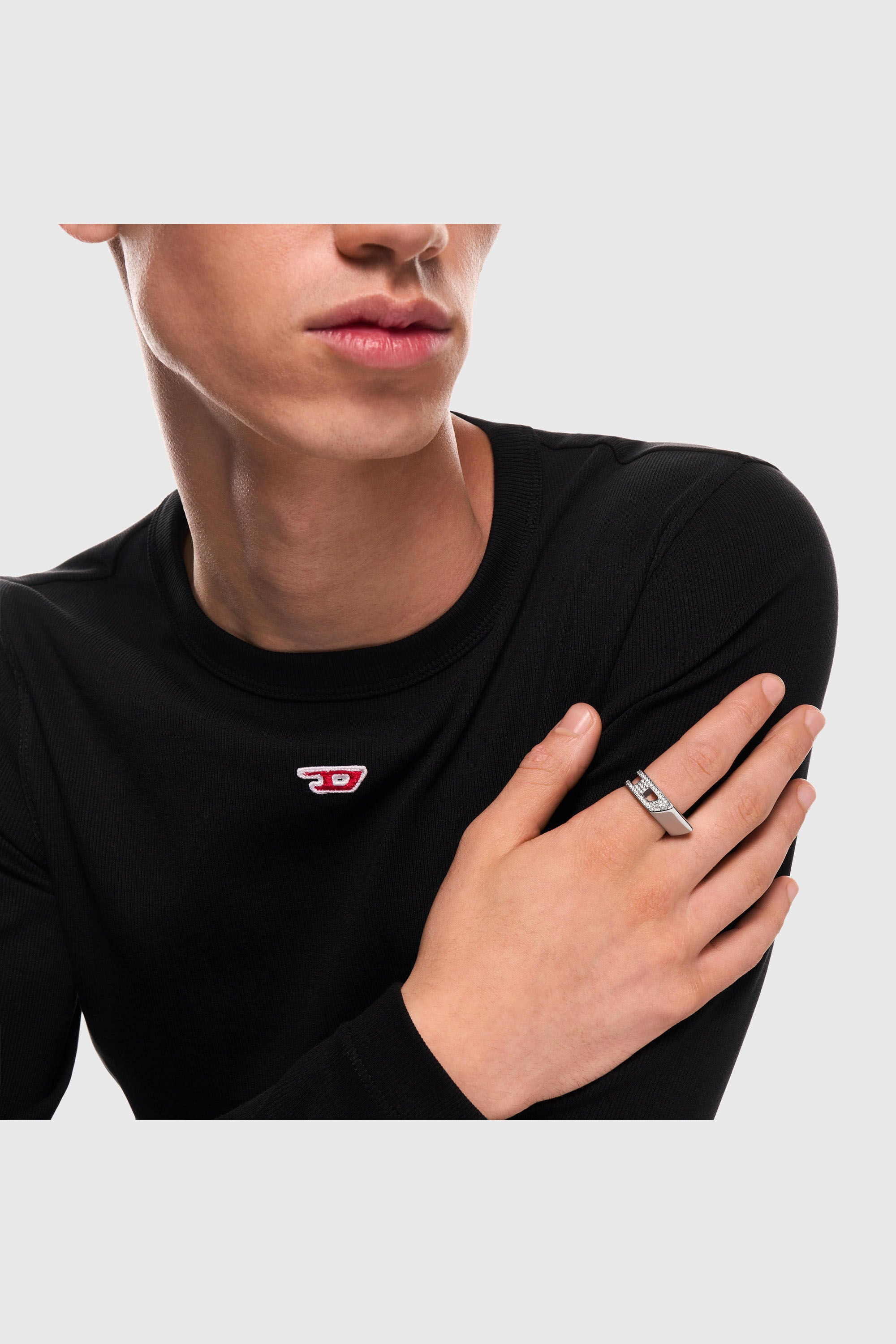 Diesel - DX1740040, Unisex's Stainless steel pave band ring in Silver - 5