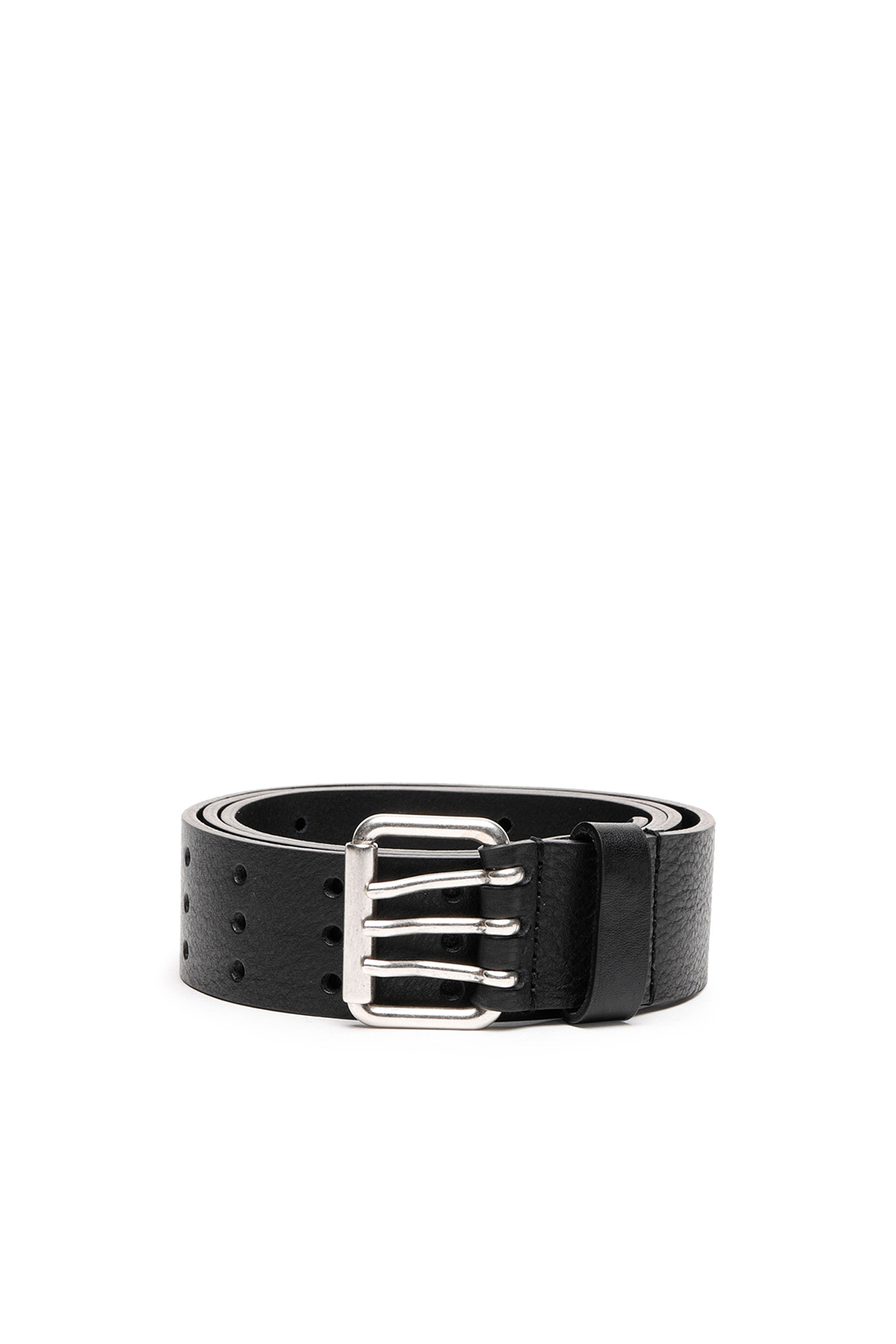 Diesel - B-MILI, Man Leather belt with triple-prong buckle in Black - Image 1