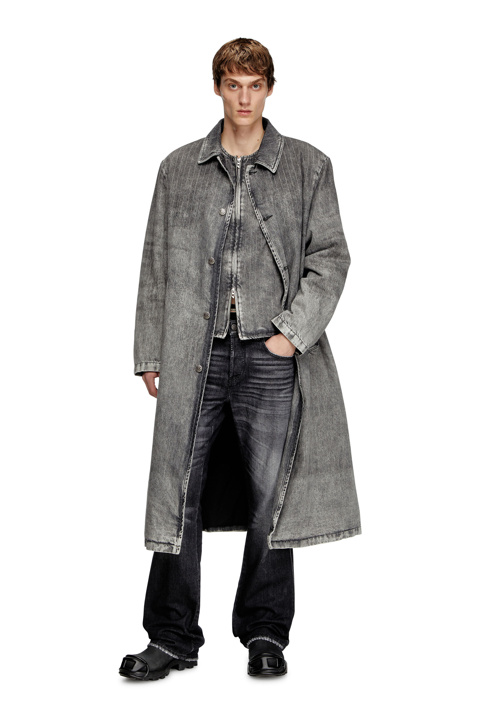Diesel - D-JACK-S1, Man's Coat in tailoring pinstripe denim in Dark grey - 3