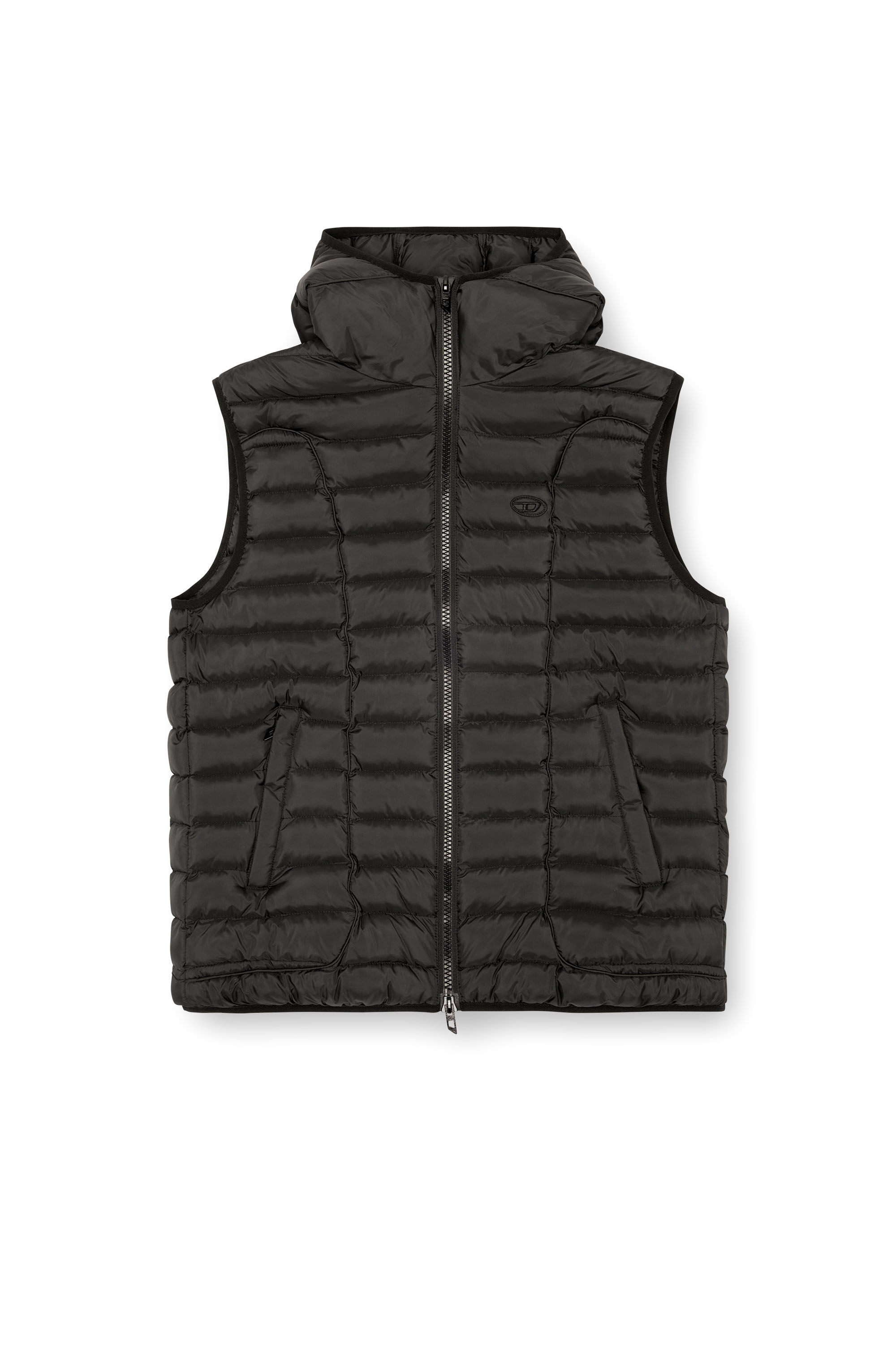 Diesel - W-TEMPLE, Man Hooded puffer vest in light nylon in Black - Image 2