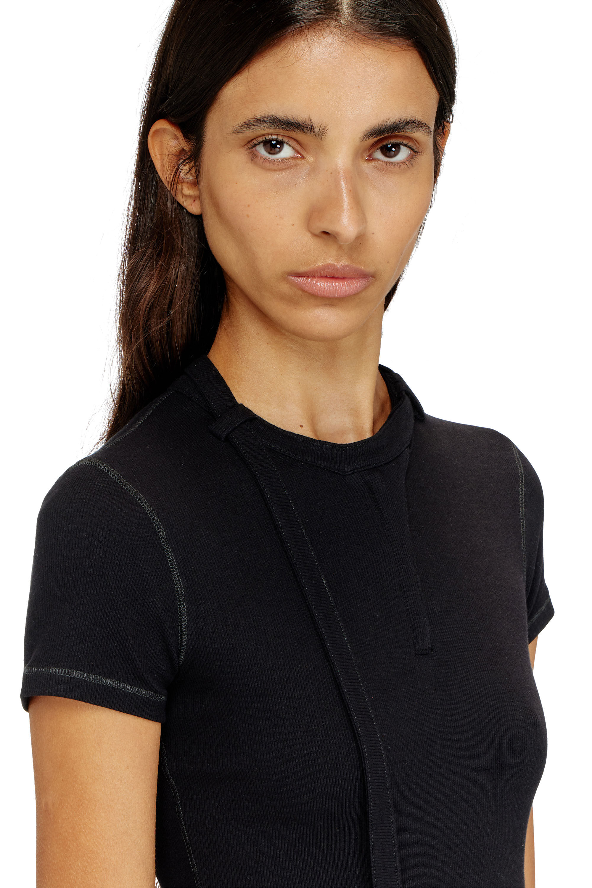 Diesel - T-IARAS, Woman's Rib-jersey top with biker neck strap in Black - 5