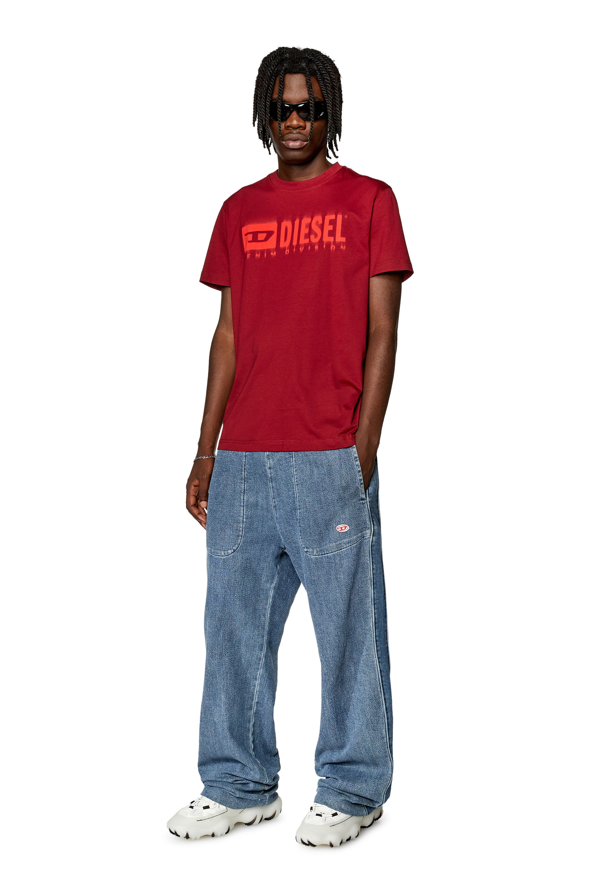 Diesel - T-DIEGOR-L6, Man T-shirt with smudged logo print in Red - Image 1
