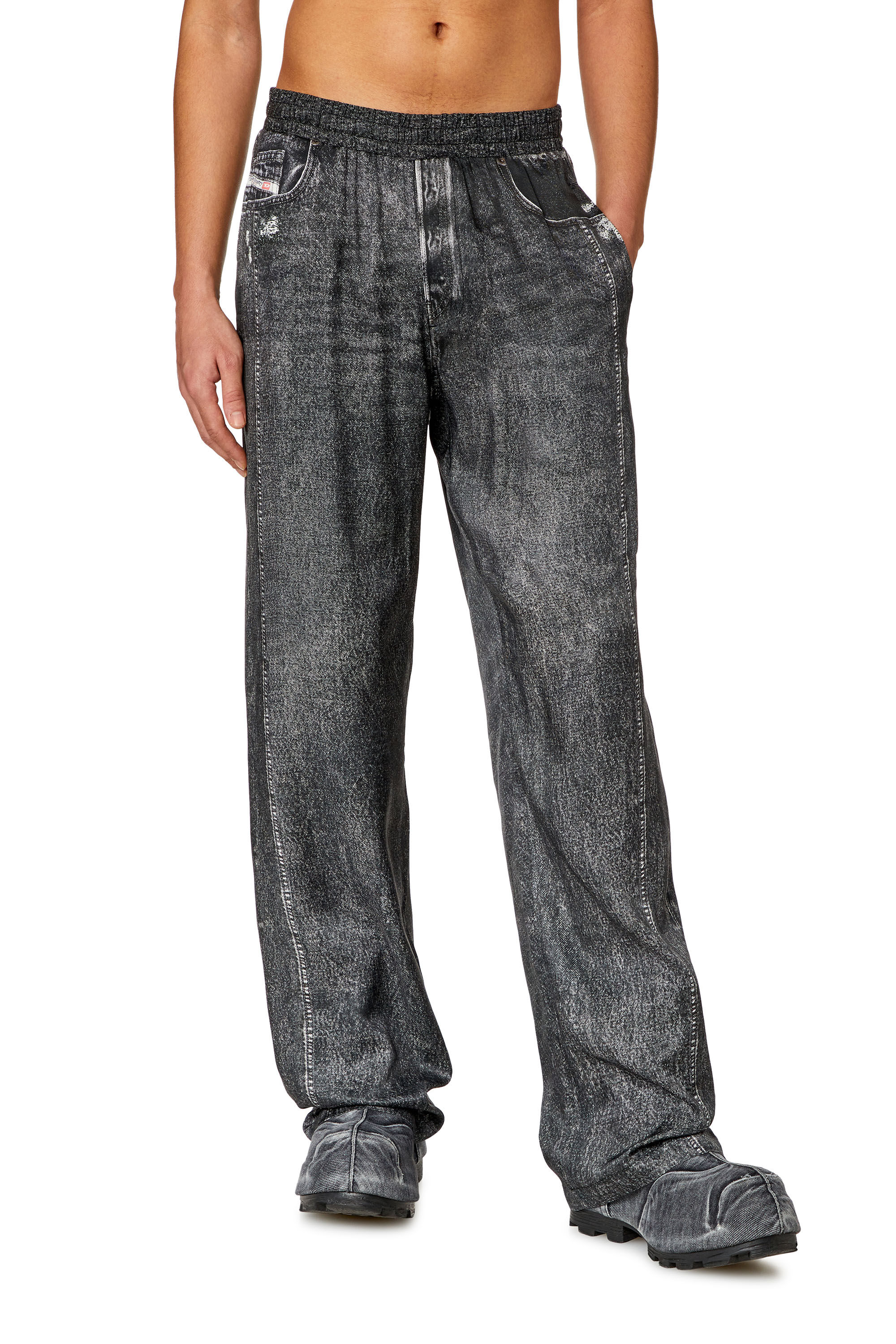 Diesel - P-ALSTON, Man Track pants with denim print in Black - Image 3
