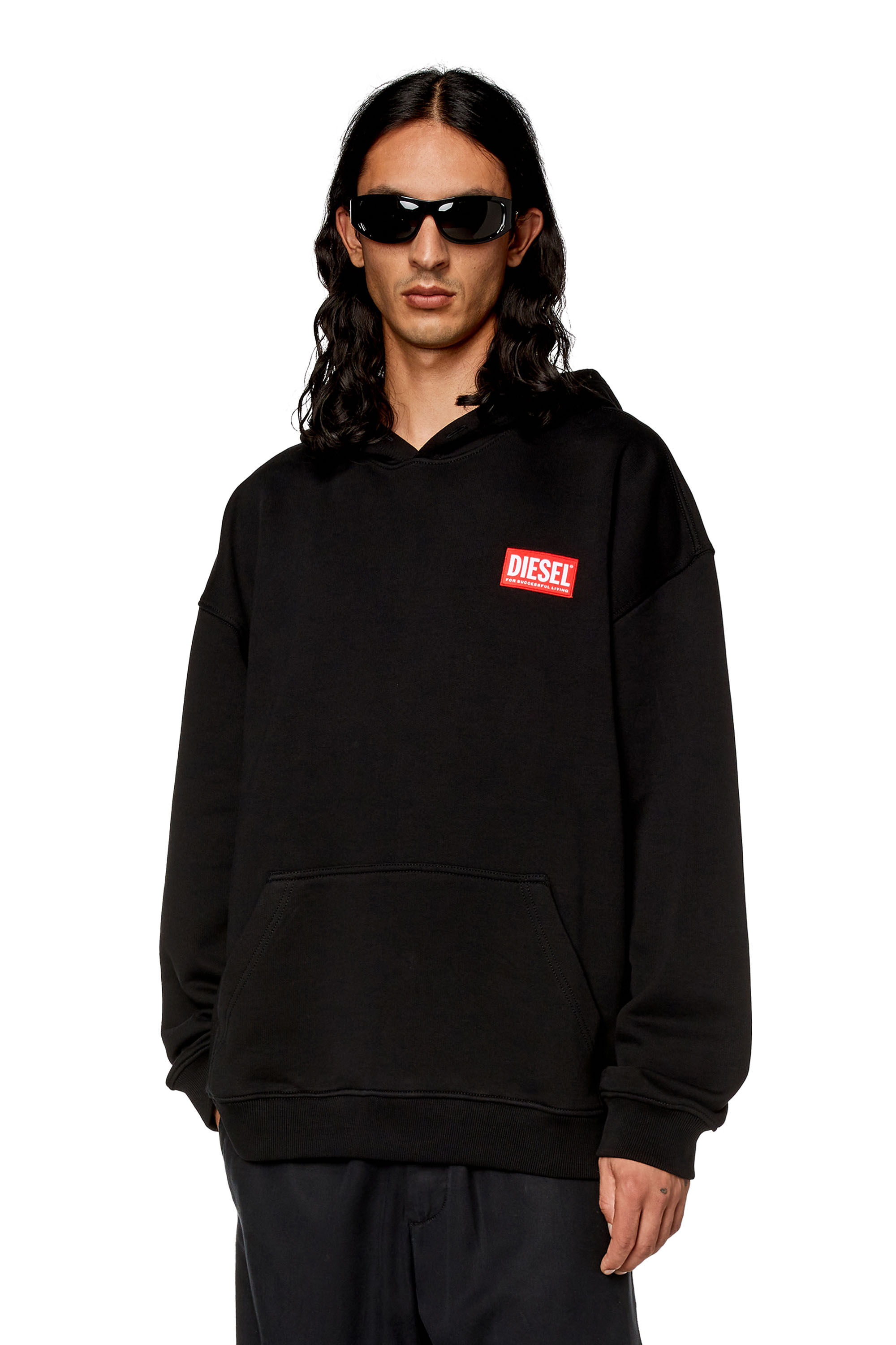 Diesel - S-NLABEL-HOOD-L1, Man Oversized hoodie with logo patch in Black - Image 3
