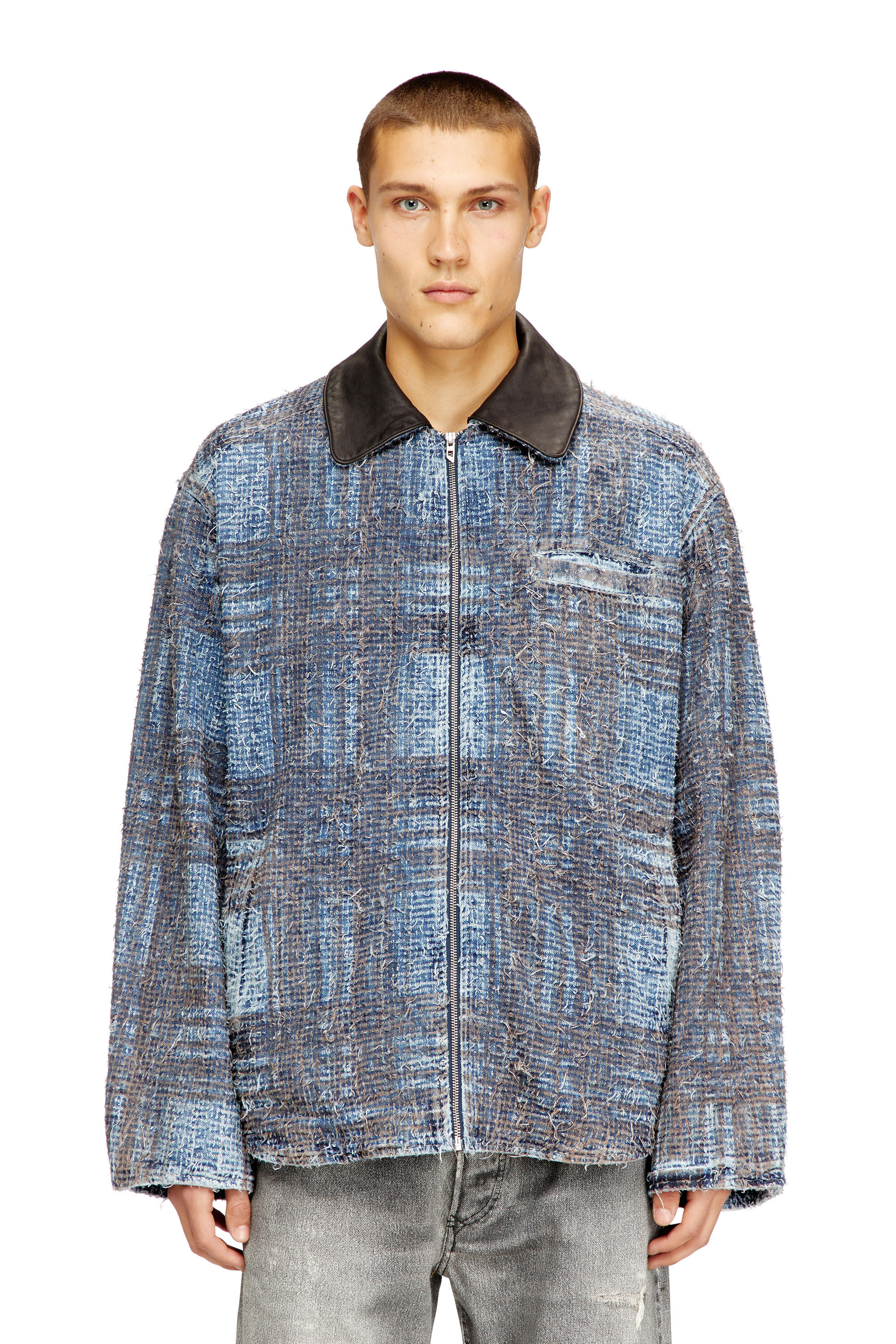 Diesel - D-IVAR-S1, Man's Jacket in graphic bouclé denim in Blue - 2