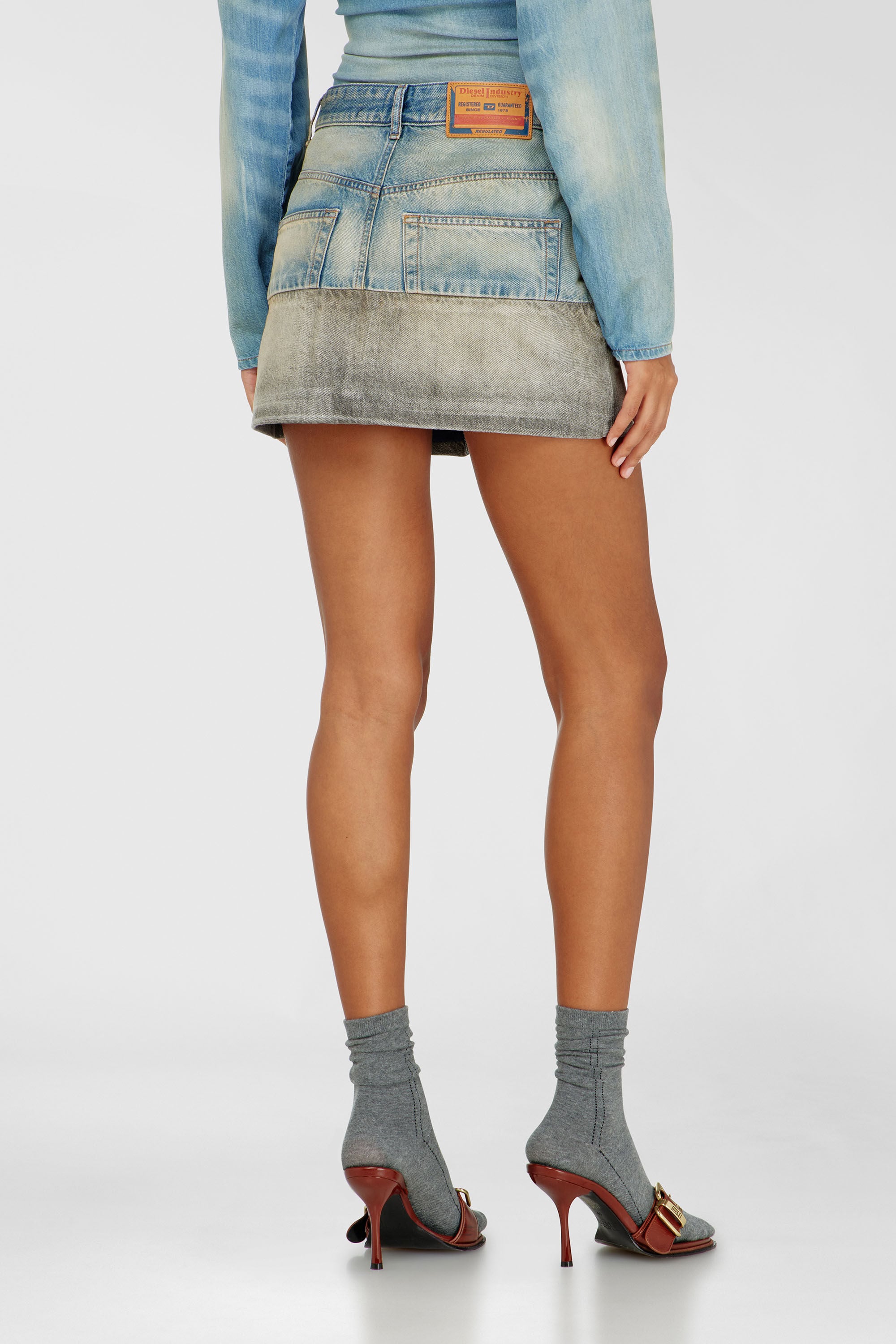 Diesel - DE-RONEE-S1, Woman's Denim mini skirt with contrast hem in Blue/Grey - 4