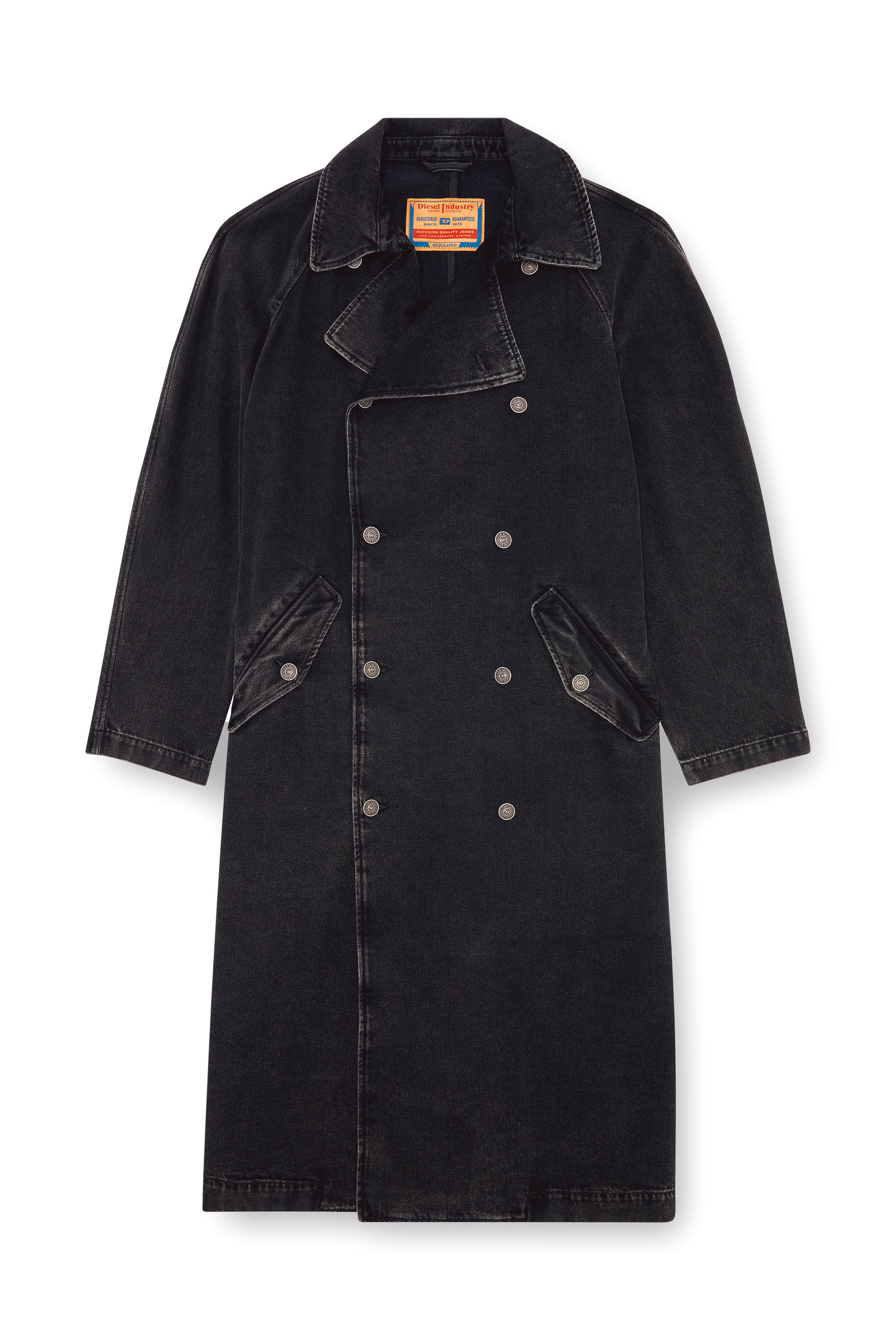 Mens black denim trench coat sales