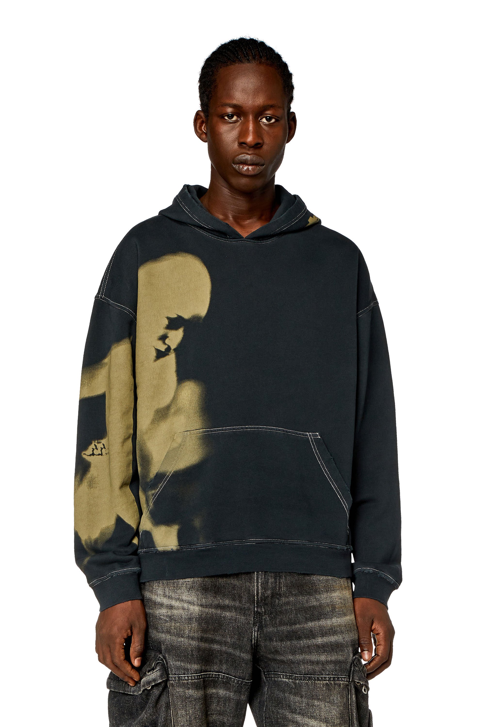 Diesel - S-BOXT-HOOD-N4, Man Distressed hoodie with smudgy print in Black - Image 3