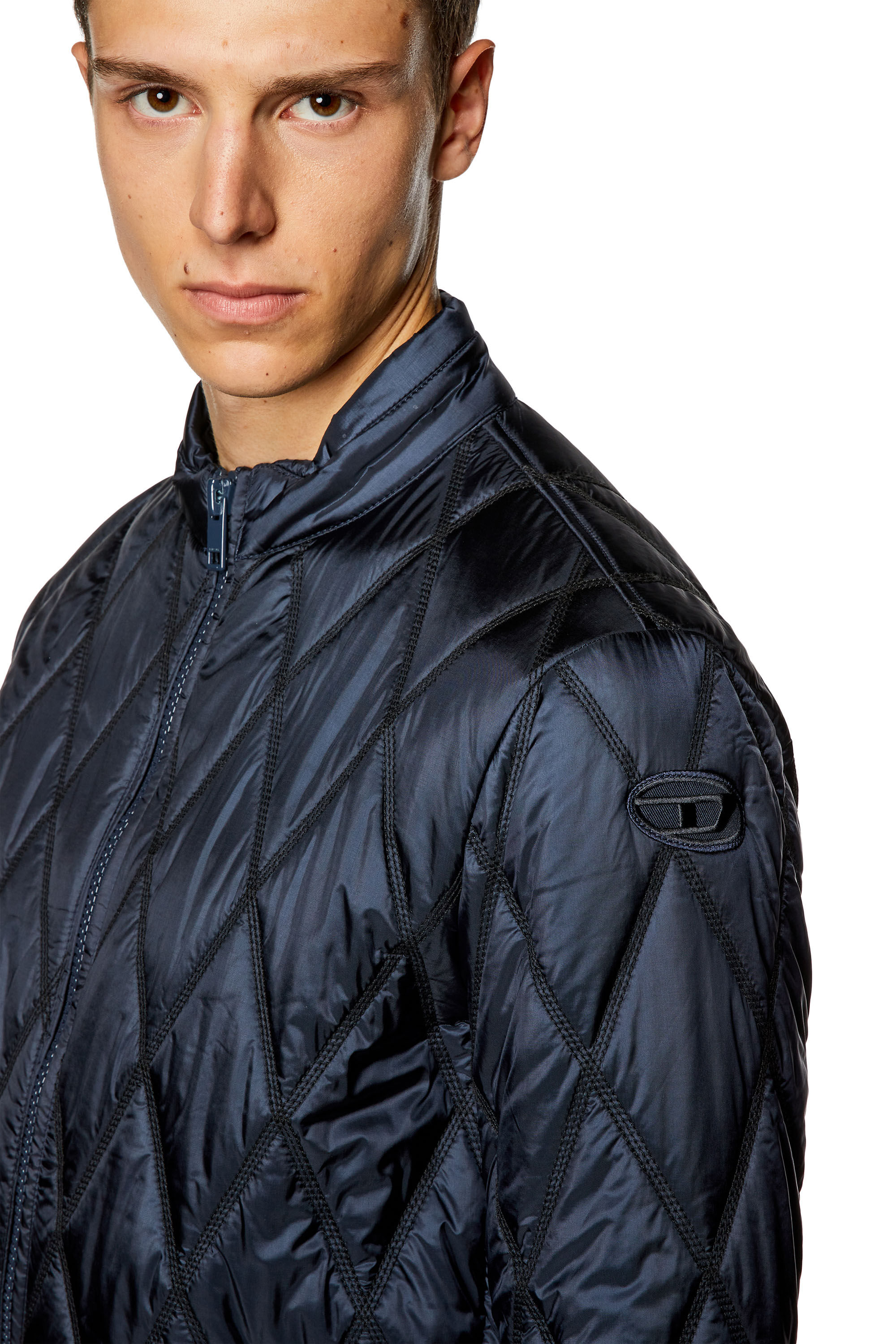 Diesel - J-NIEL, Man Mock-neck jacket in quilted nylon in Blue - Image 3