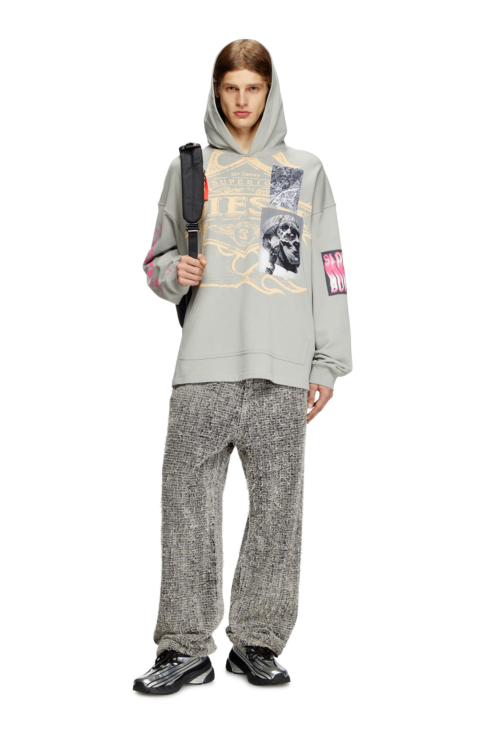 Diesel - S-BAXT-HOOD-R1, Man's Hoodie with prints and logo patches in Grey - 1