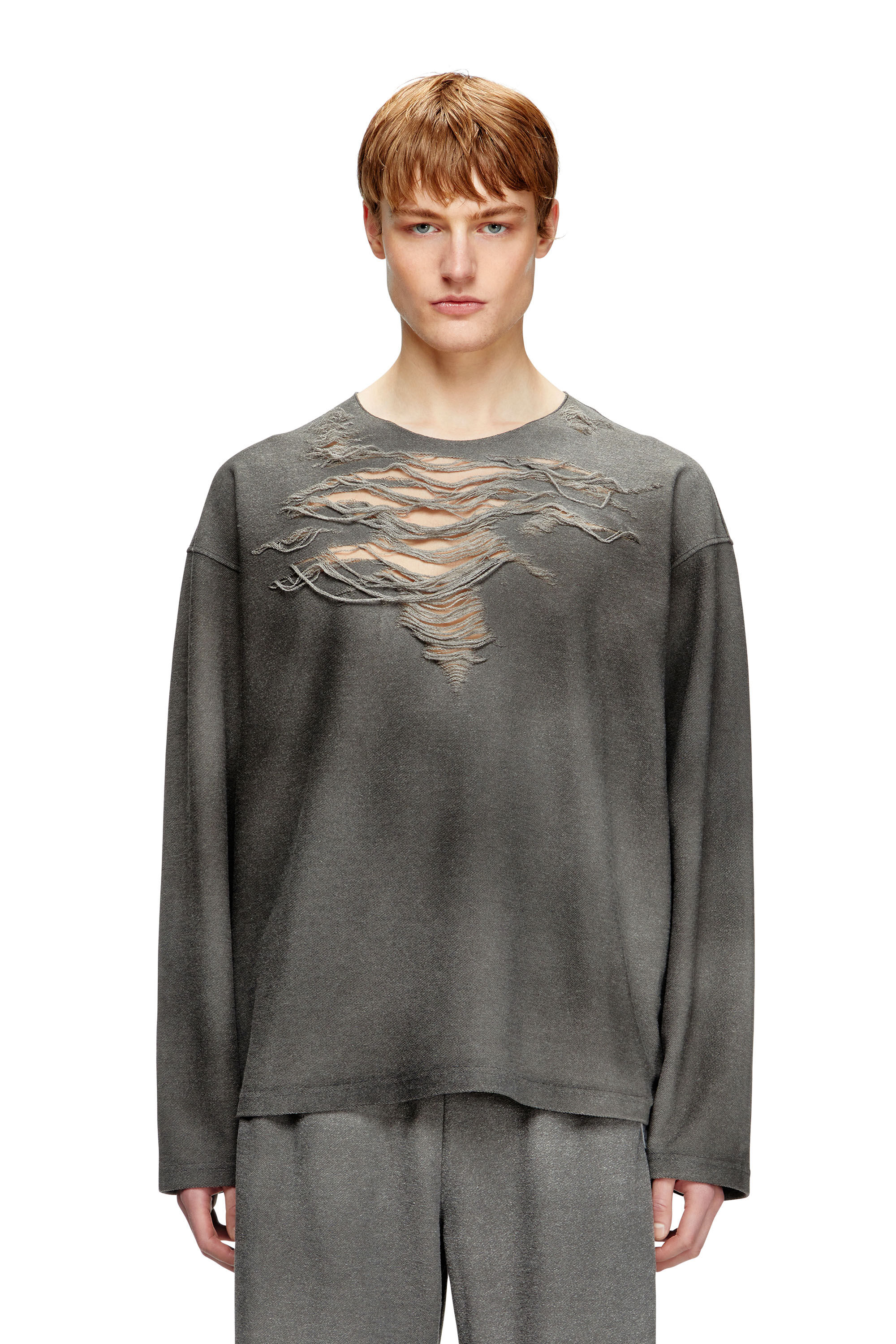 Diesel - S-RUBEN, Man's Sweatshirt with distressed front in Grey - 3