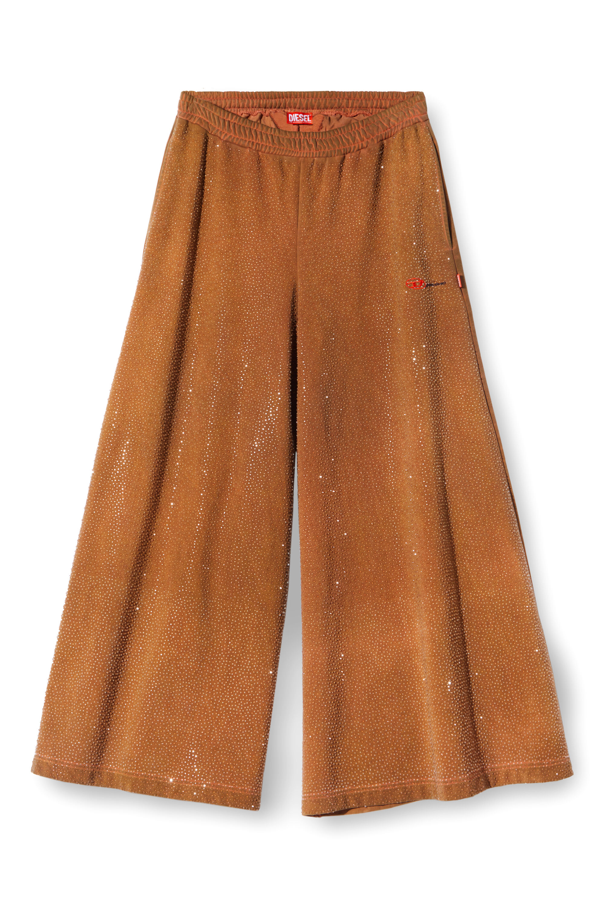 Diesel - P-DAM-LUX-DD, Unisex's Wide-leg sweatpants with crystals in Brown - 2